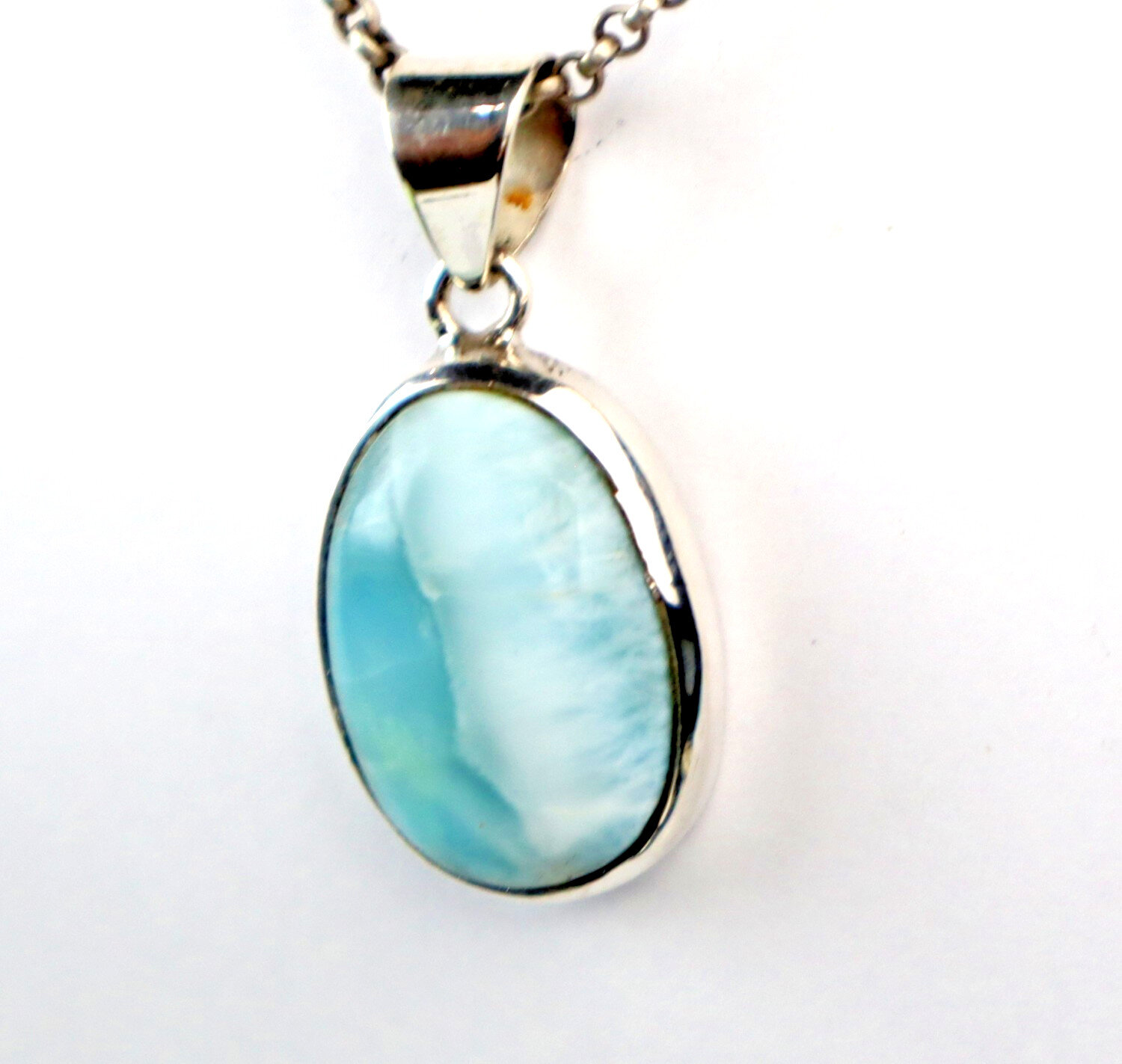 Impressive Natural Sky Blue Larimar .925 Sterling Silver Pendant 40mm – photo 4