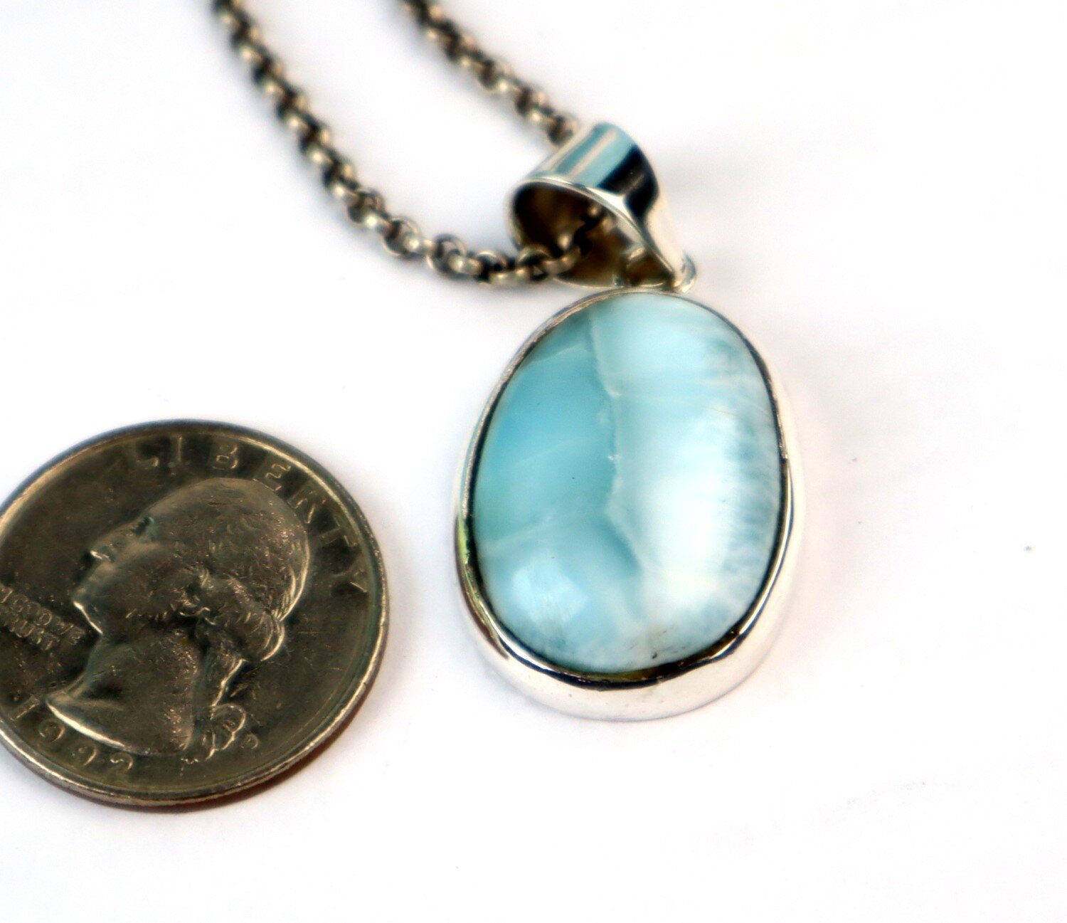 Impressive Natural Sky Blue Larimar .925 Sterling Silver Pendant 40mm – photo 9