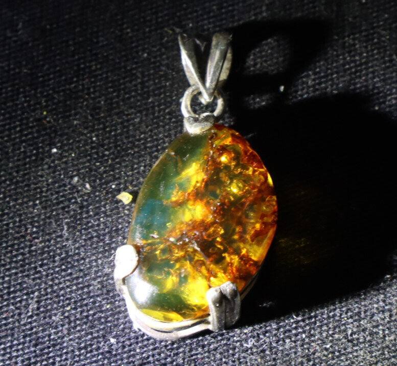 Charming Design Nat. Clear Green Orange Amber .925 Sterling Silver Pendant 35mm – photo 4