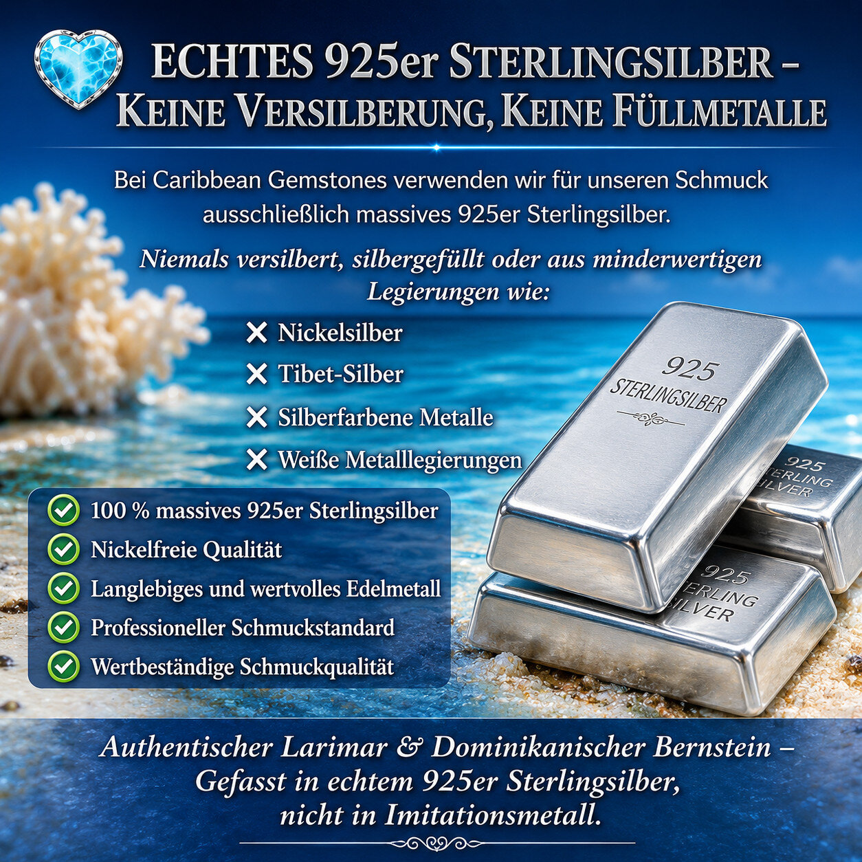 Larimar Anhänger 925 Sterlingsilber Himmelblau Naturstein Unikat aus der Karibik – photo 2