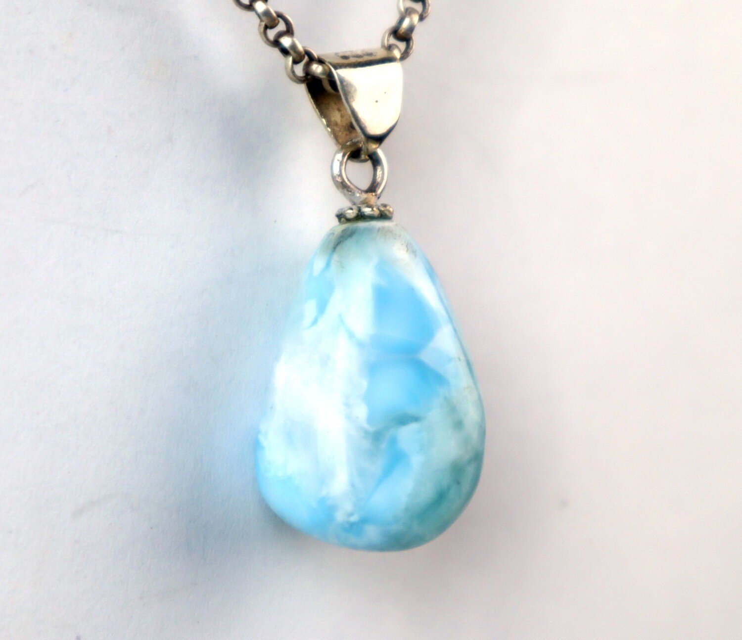 Premium Elegant Sky Blue Larimar 925 Sterling Silver Teardrop Pendant 35mm – photo 6