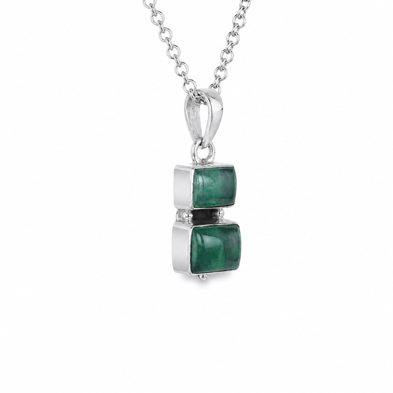 Quality Artisan Green Emerald 925 Sterling Silver Rectangular Pendant 30mm – photo 3