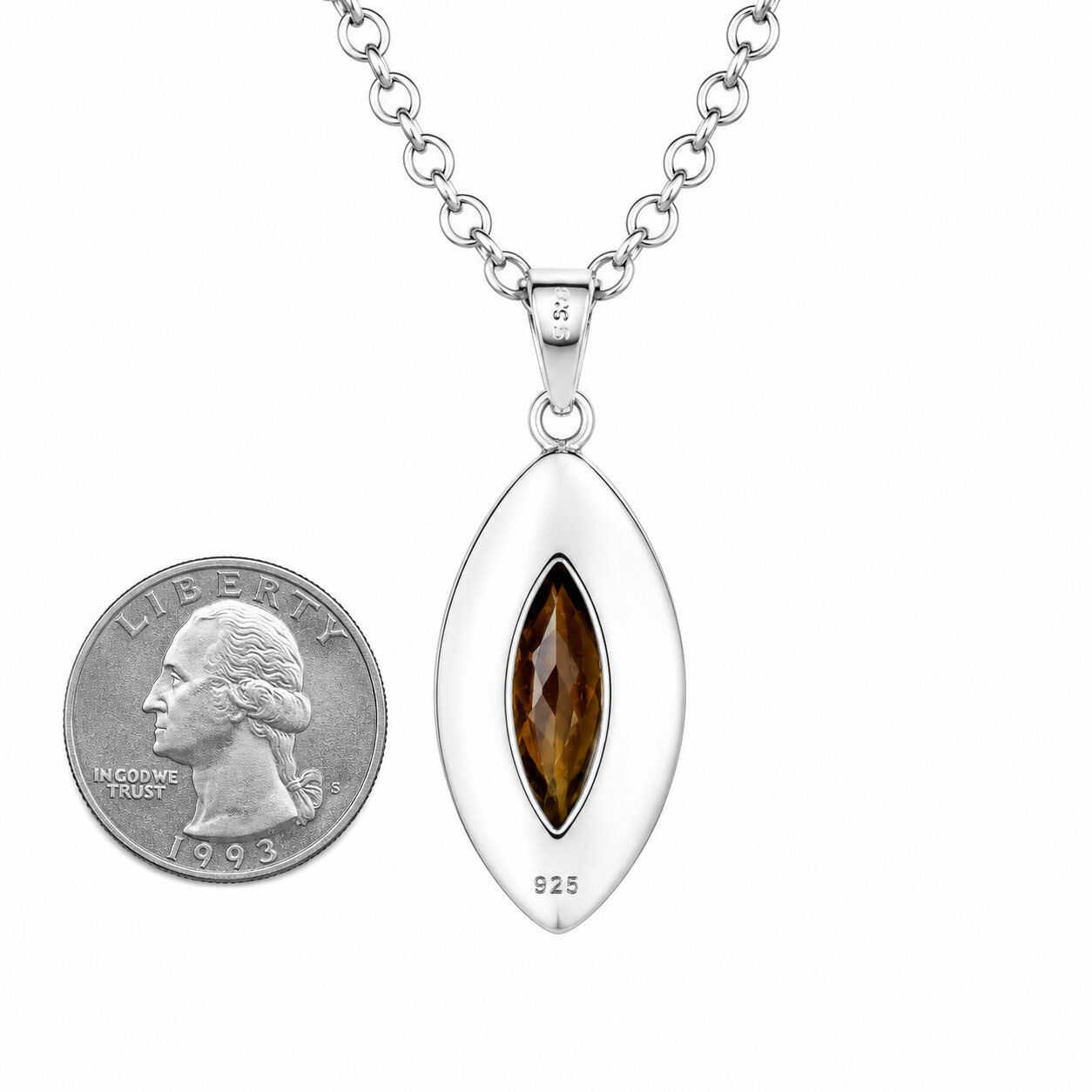 Artisan Polished Brown Yellow Citrine 925 Sterling Silver Marquise Pendant 45mm – photo 4