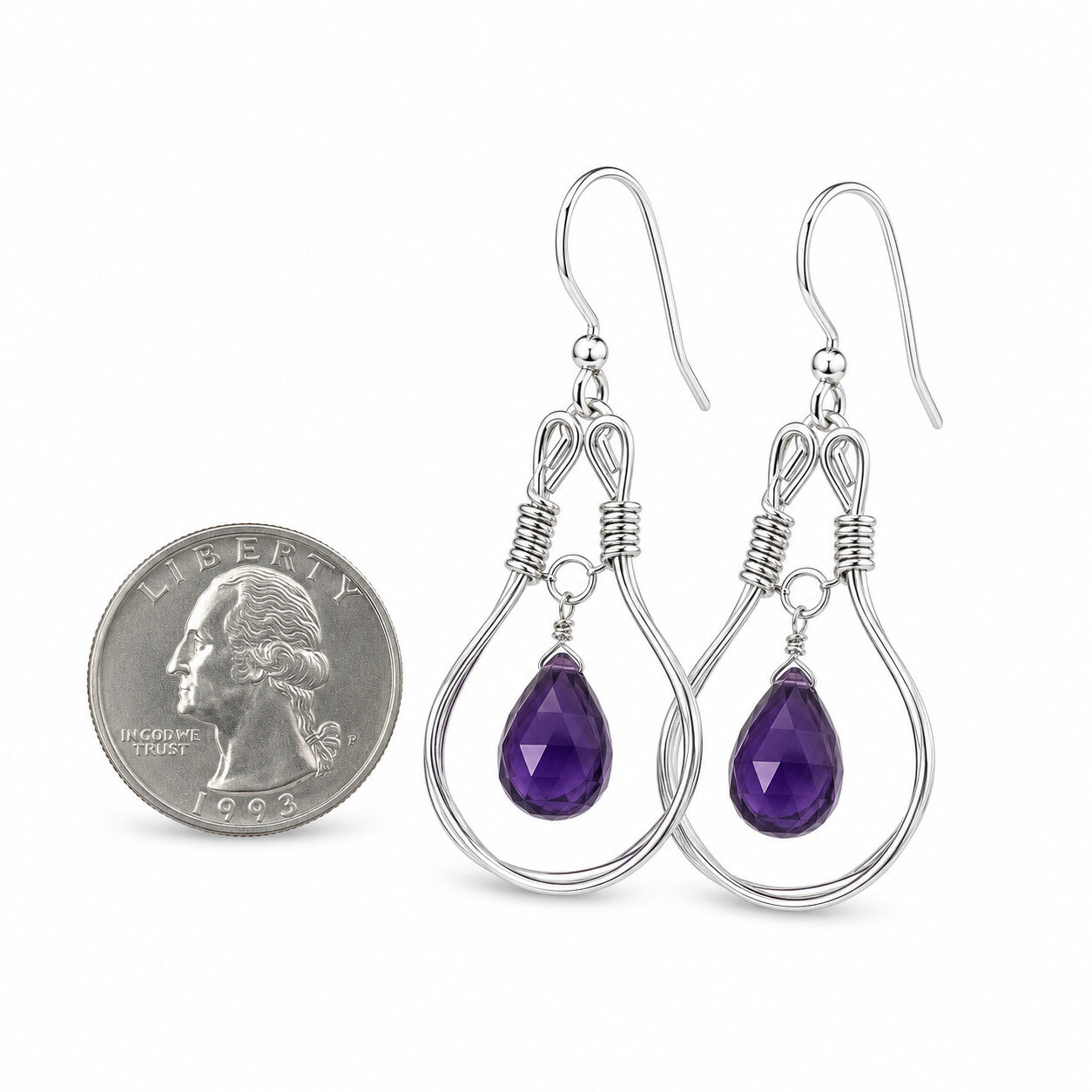 Statement Gift Purple Violet Amethyst 925 Sterling Silver Faceted Earrings 2.5" – photo 3