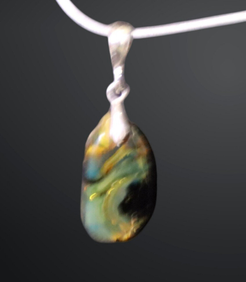 Genuine Beautiful Blue Orange Amber 925 Sterling Silver Pendant 33mm – photo 10
