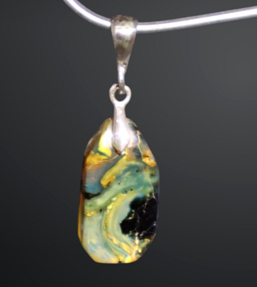 Genuine Beautiful Blue Orange Amber 925 Sterling Silver Pendant 33mm – photo 11