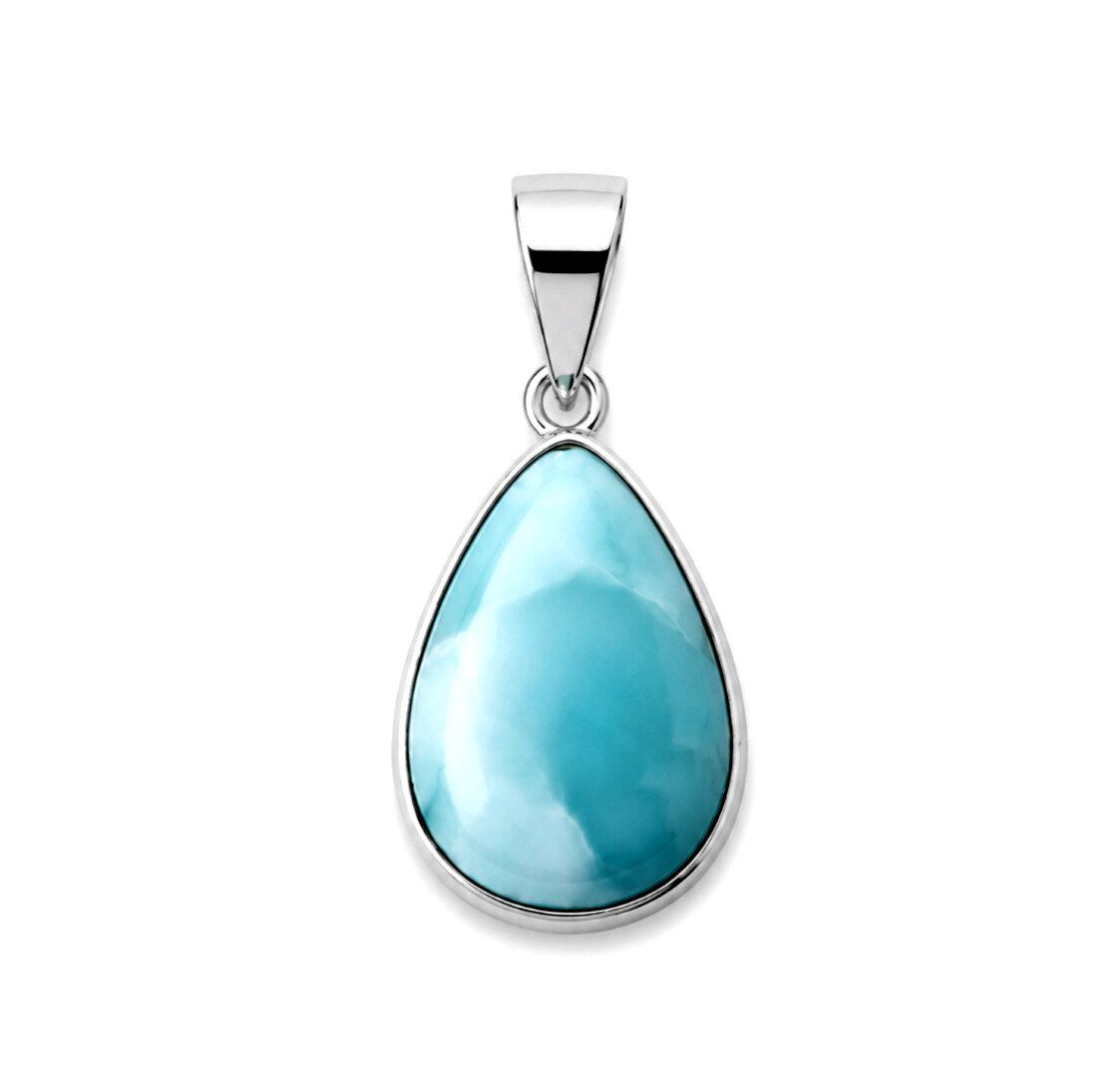 Studio Made Sky Blue Larimar 925 Sterling Silver Teardrop Pendant 30mm – photo 6