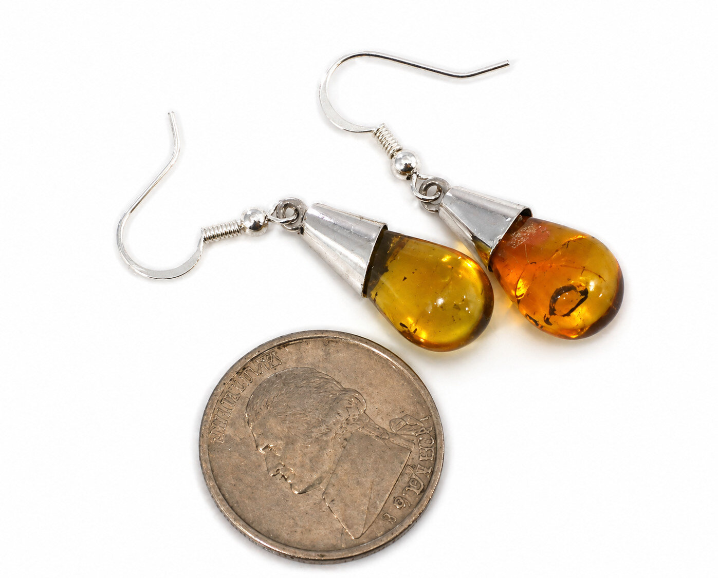 Beautiful Natural Clear light green Amber .925 Sterling Silver Earrings 1.5inch – photo 4