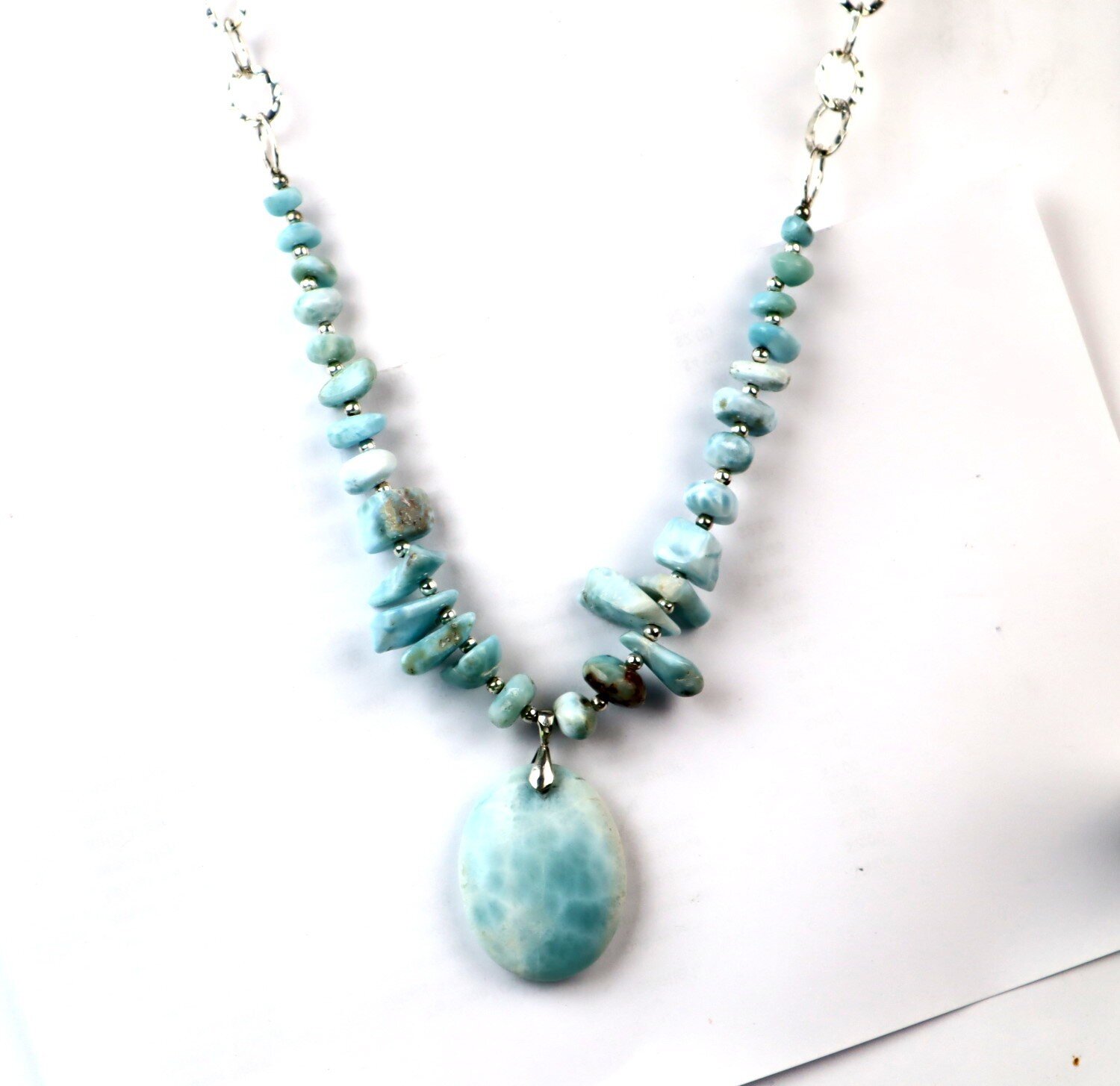 55g Larimar Necklace solid 925 Sterling Silver 18” 38mm Statement – photo 8