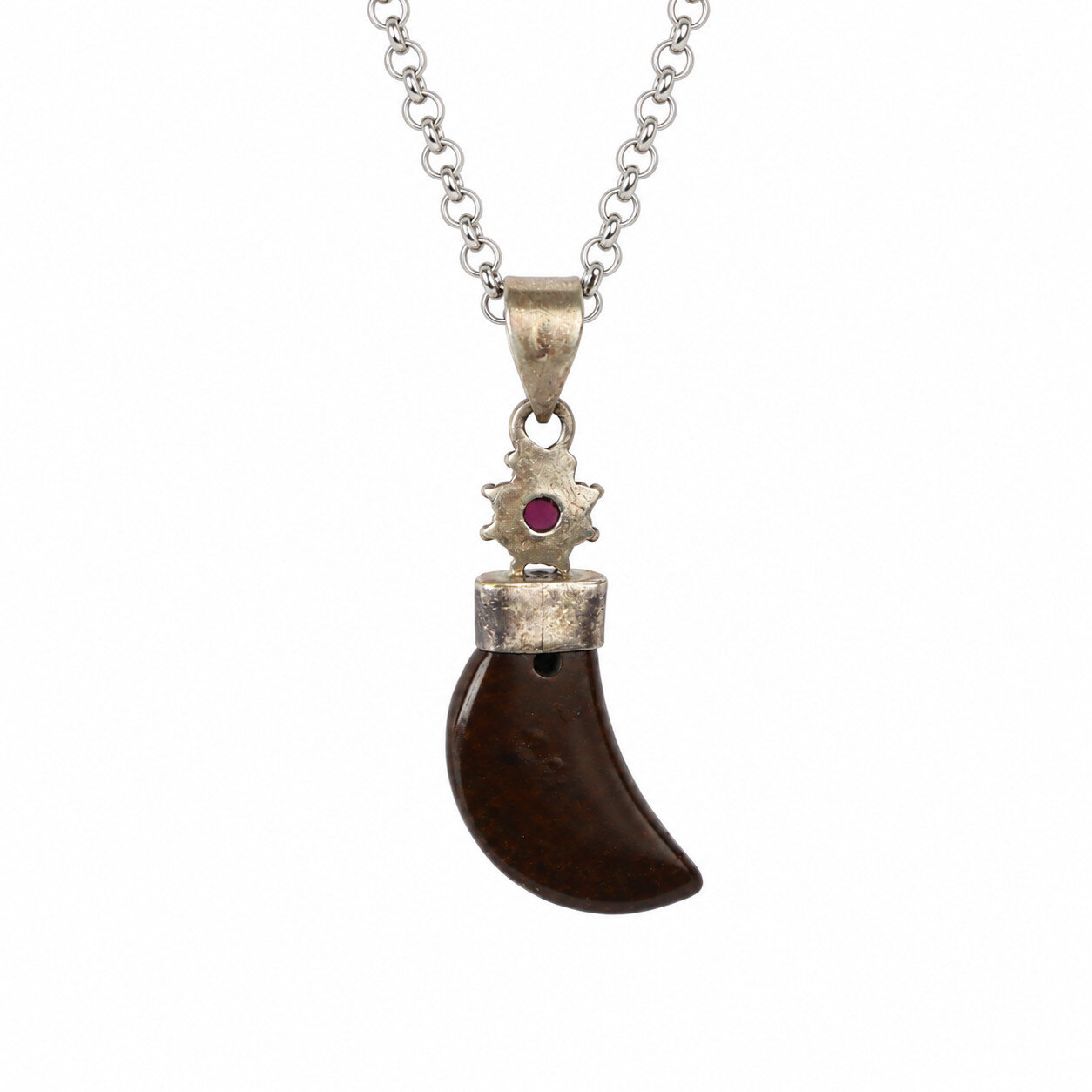 Authentic Beautiful Brown Tiger'S Eye 925 Sterling Silver Fang/Tooth Pendant – photo 3