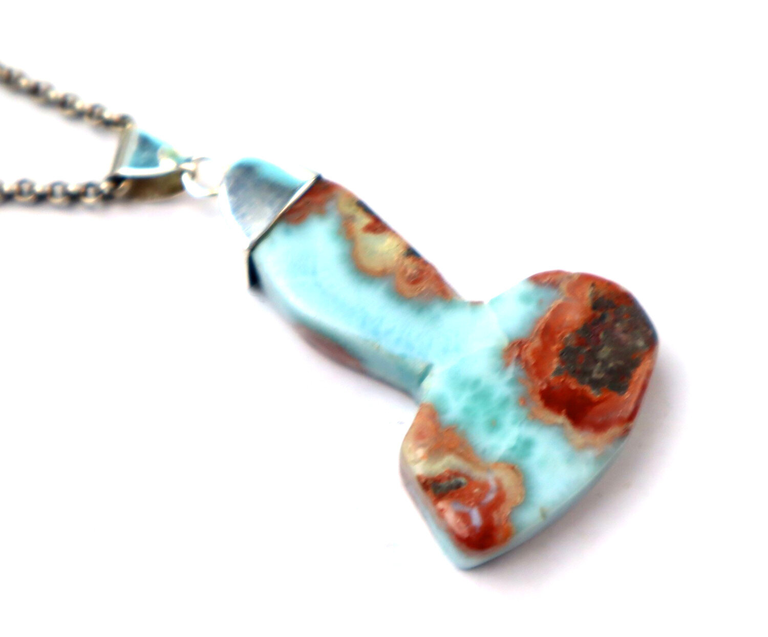 Natural Blue Red Larimar .925 Sterling Silver Thor's Hammer Pendant 57mm – photo 5