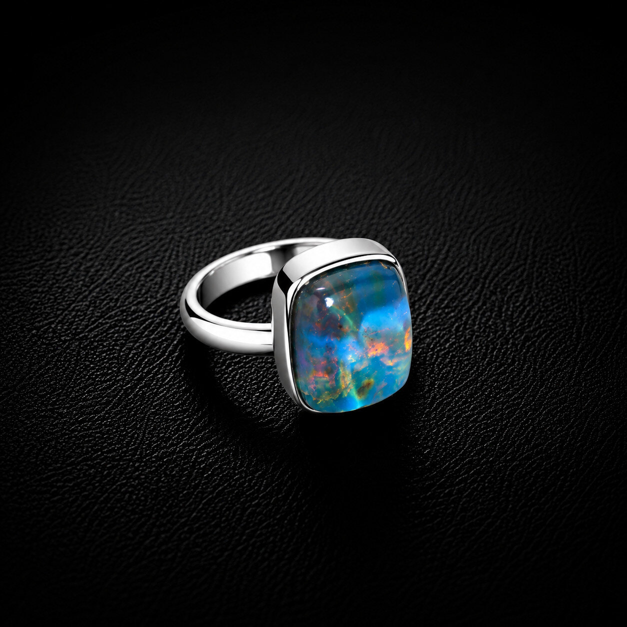 Artisan Polished Deep Blue Amber 925 Sterling Silver Cushion Ring US#7 – photo 5