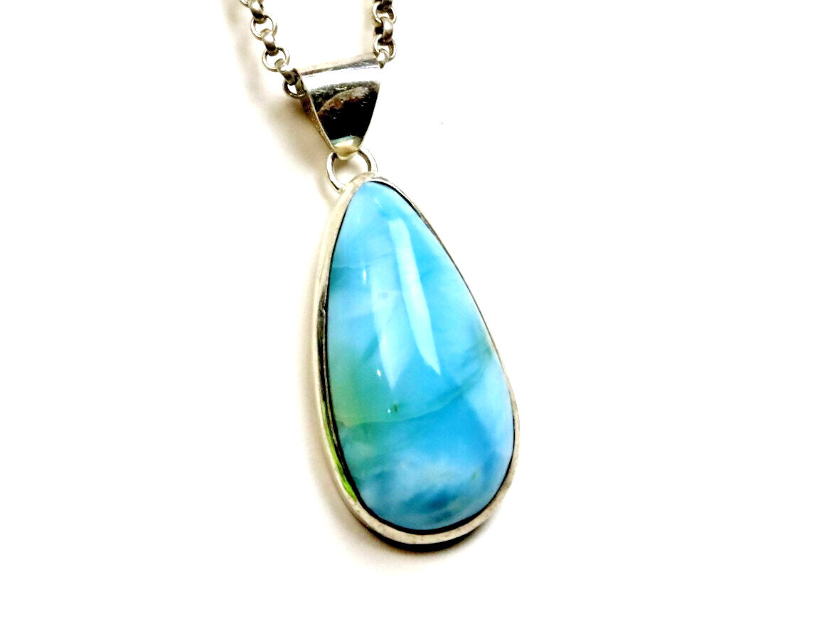 Impressive 1 3/4 inch Natural Sky Blue AAA Larimar .925 Sterling Silver Pendant – photo 4