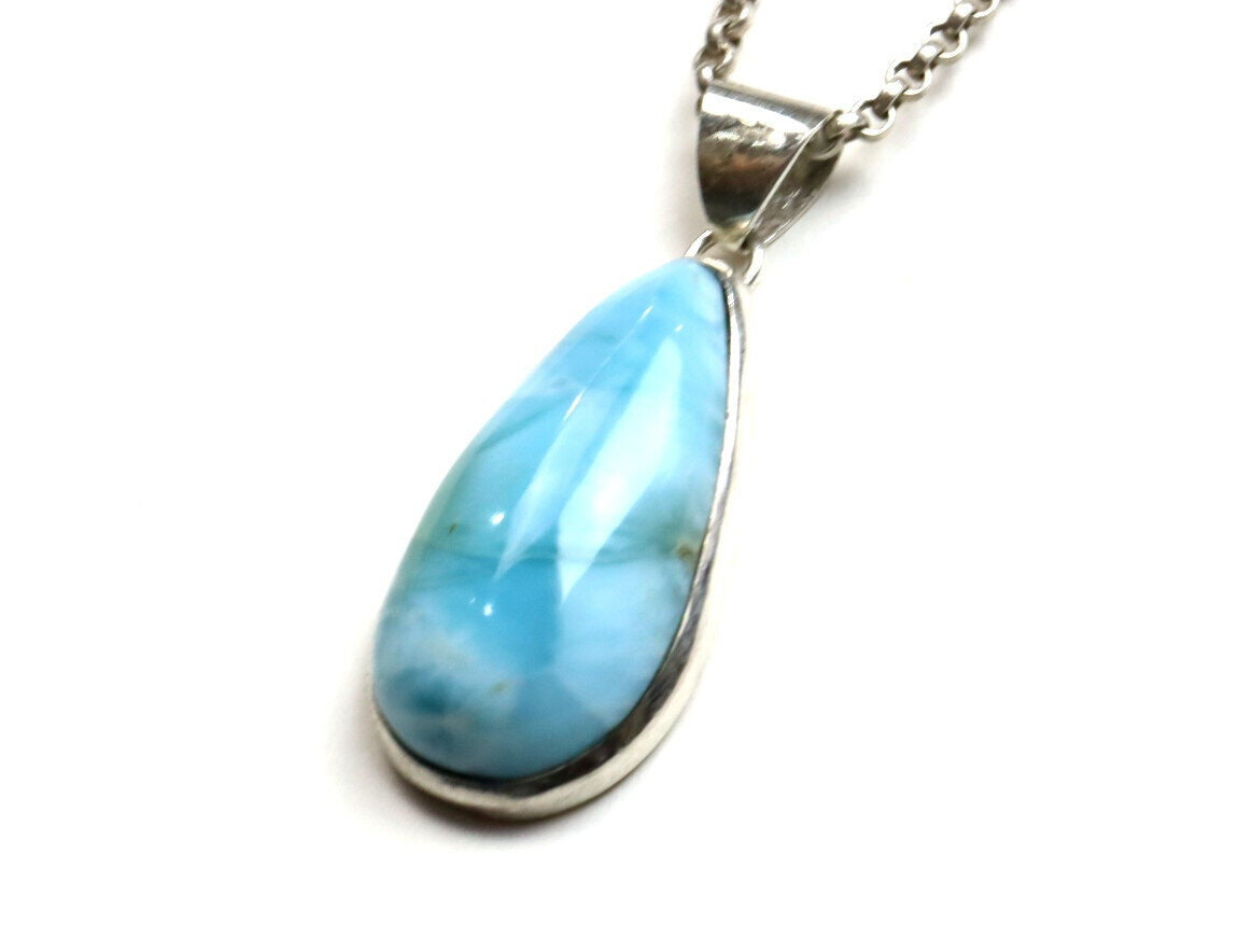 Impressive 1 3/4 inch Natural Sky Blue AAA Larimar .925 Sterling Silver Pendant – photo 10