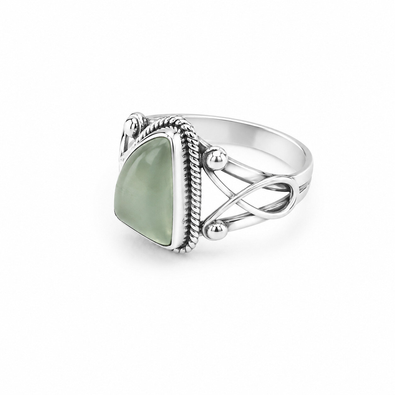 Authentic Beautiful Pale Green Prehnite 925 Sterling Silver Freeform Ring #6.5 – photo 3