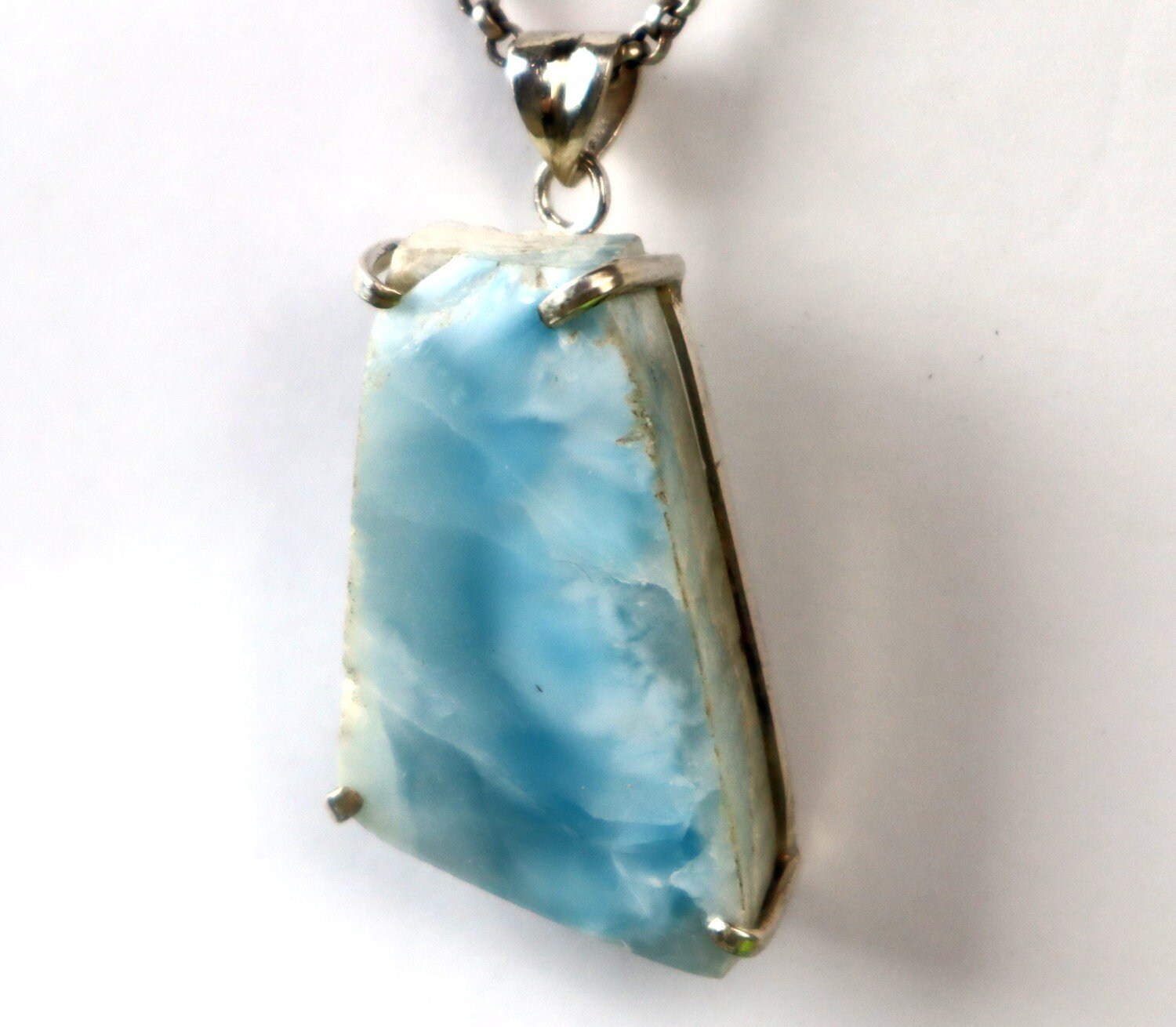 Natural Deep Blue Larimar slice .925 Sterling Silver Pendant 53mm – photo 4