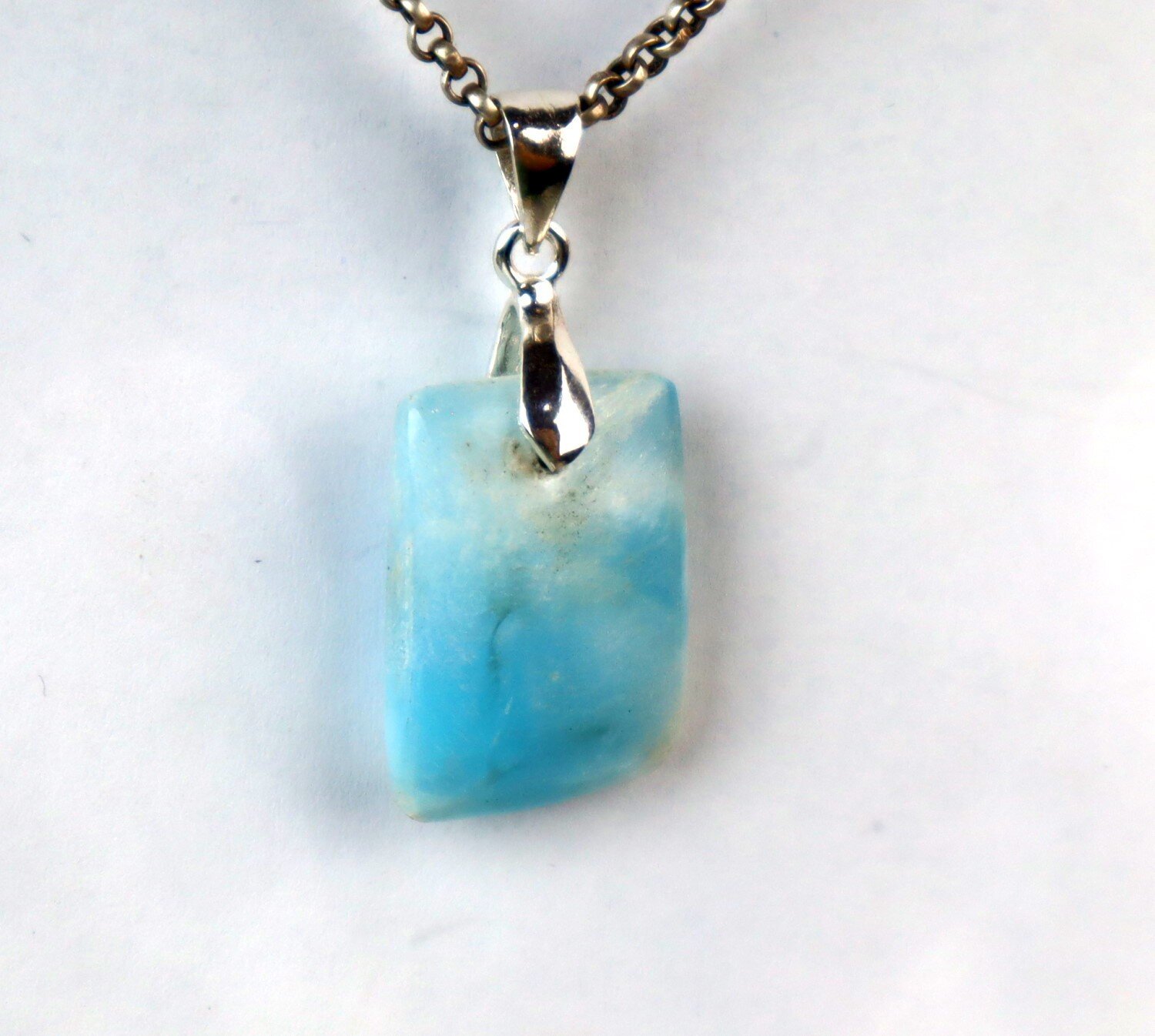 Charming Design Natural Ocean Blue Larimar .925 Sterling Silver Pendant 39mm – photo 6