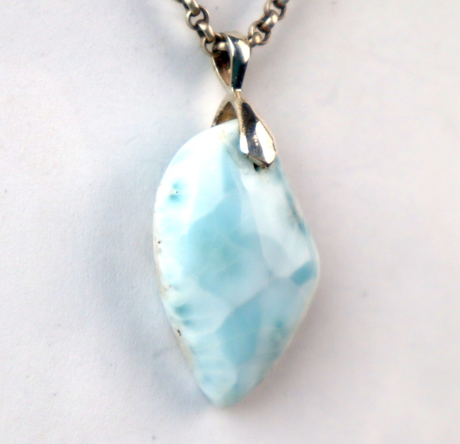 Beautiful Exquisite Sky Blue Larimar 925 Sterling Silver Freeform Pendant 38mm – photo 5