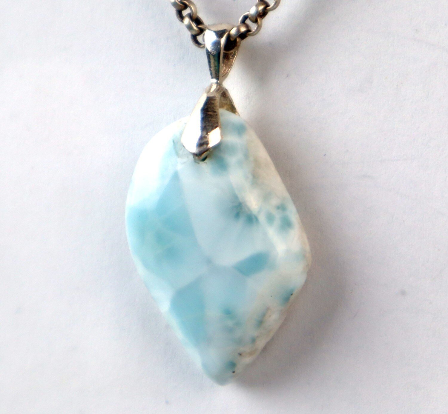 Beautiful Exquisite Sky Blue Larimar 925 Sterling Silver Freeform Pendant 38mm – photo 6
