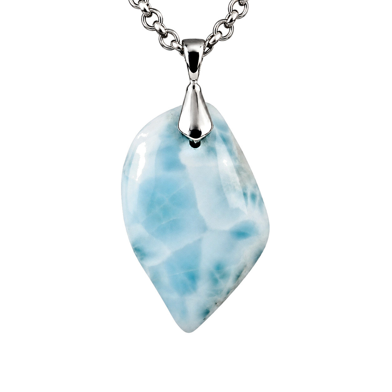 Beautiful Exquisite Sky Blue Larimar 925 Sterling Silver Freeform Pendant 38mm