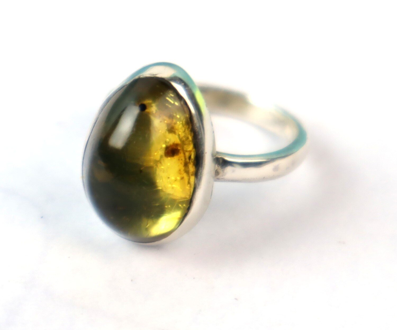 Beautiful Natural Clear Light Green Amber 925 Sterling Silver Ring free resizing – photo 8