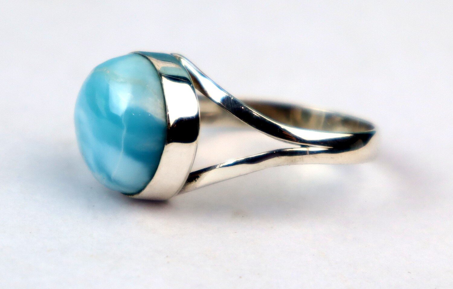 Charming Des. Natural Sky Blue Larimar .925 Sterling Silver Ring #10 free resize – photo 4