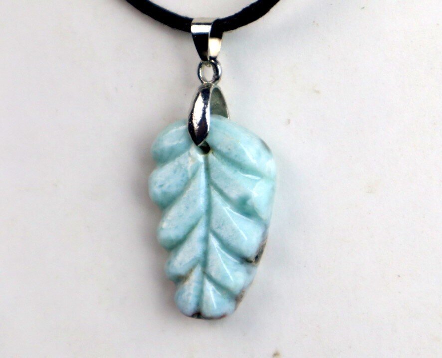 Beautiful Natural Light Blue Larimar Necklace adjustable free leather cord – photo 8