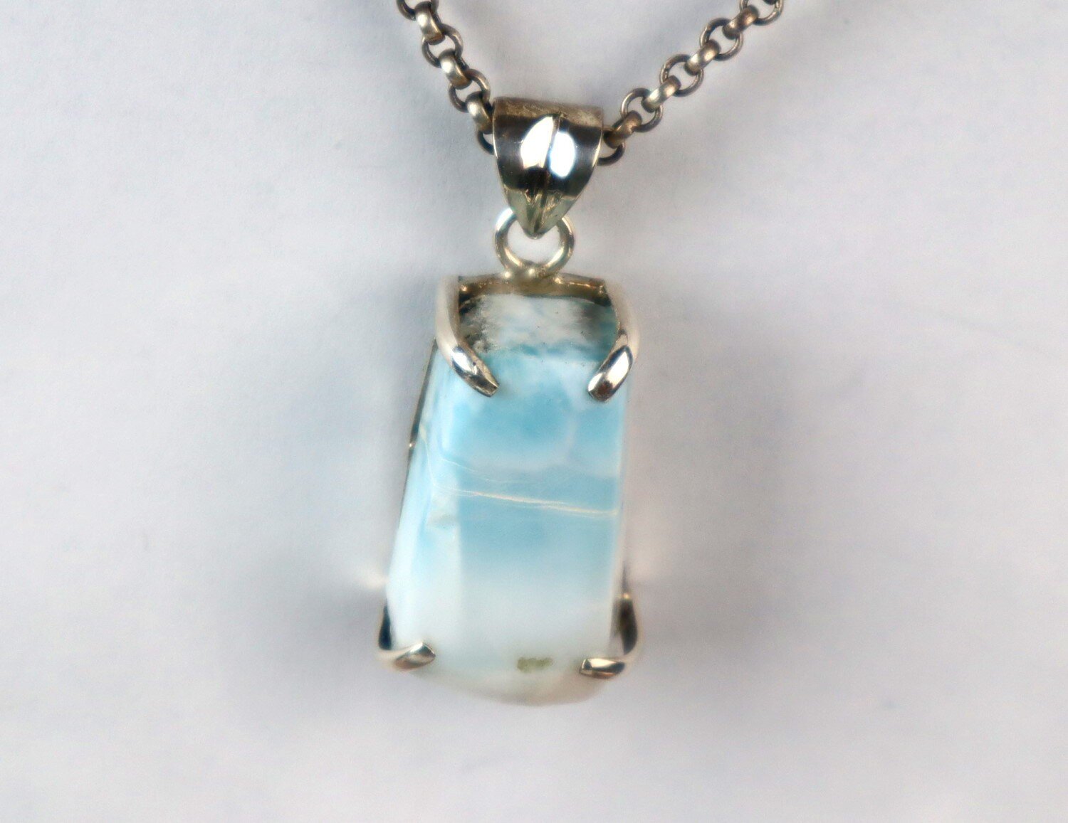 Beautiful Natural Sky Blue Larimar .925 Sterling Silver Pendant 36mm – photo 5