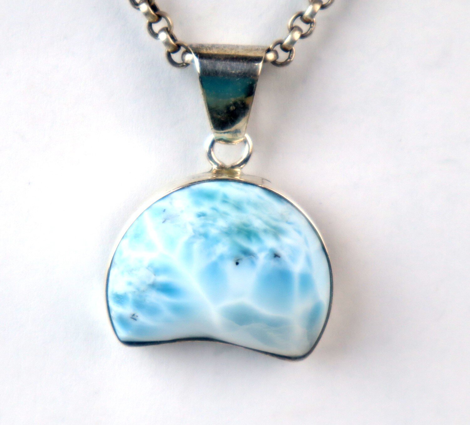 Rare Quality Sky Blue Larimar 925 Sterling Silver Crescent Moon Pendant 29mm – photo 4