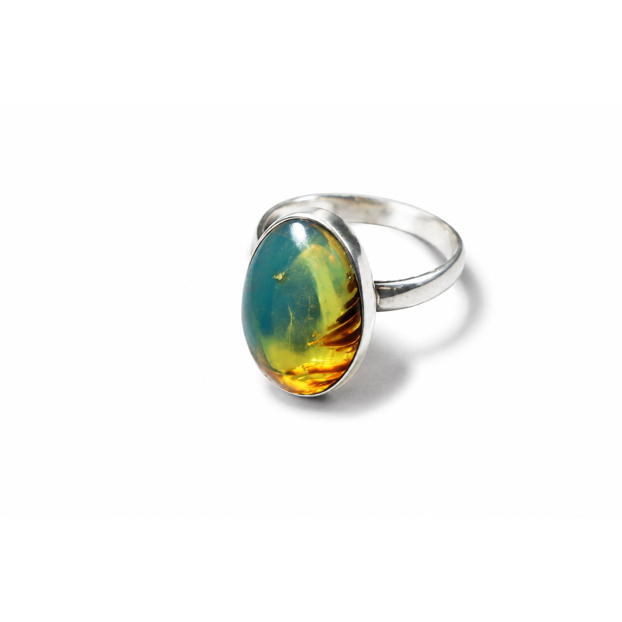 Rare Green Blue Dominican Amber 925 Sterling Silver Clear Oval Ring #9 – photo 3