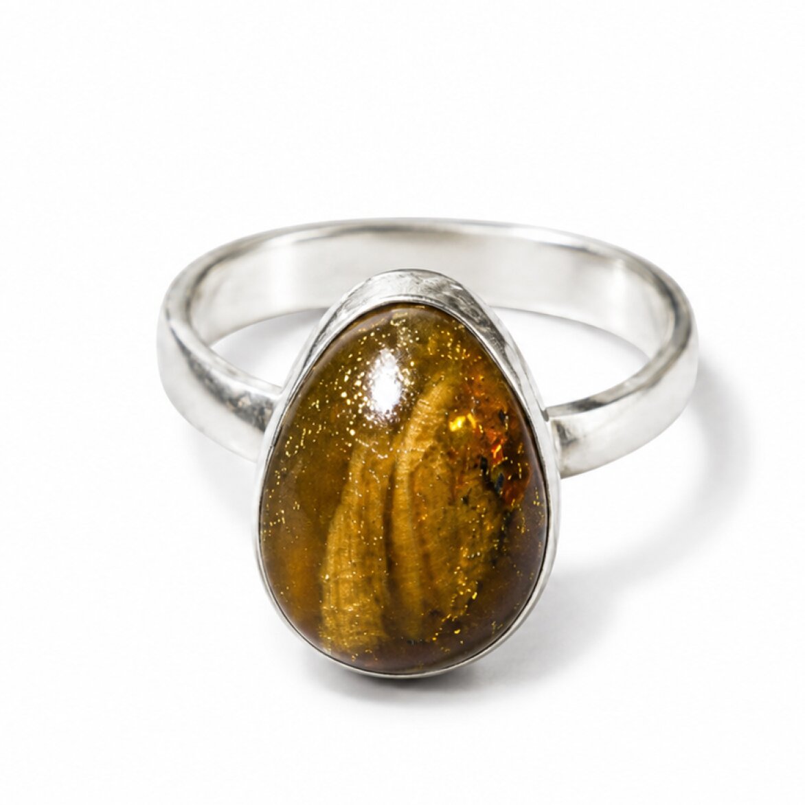 Master Artisan Warm Brown Dominican Amber 925 Sterling Silver Clear Freeform Ring #7.25