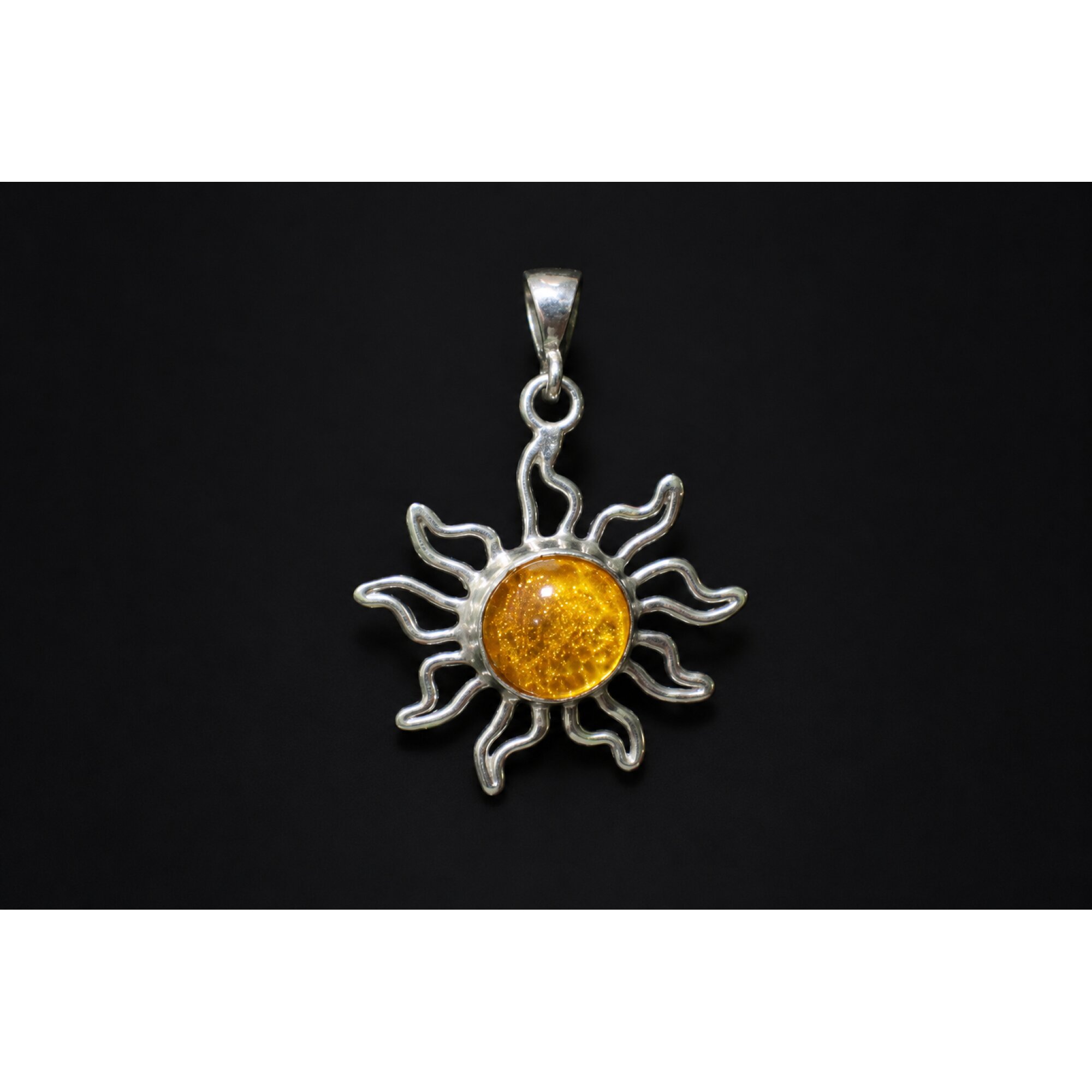 Carefully Handmade Clear Orange Yellow Dominican Amber 925 Sterling Silver Pendant 38mm – photo 2