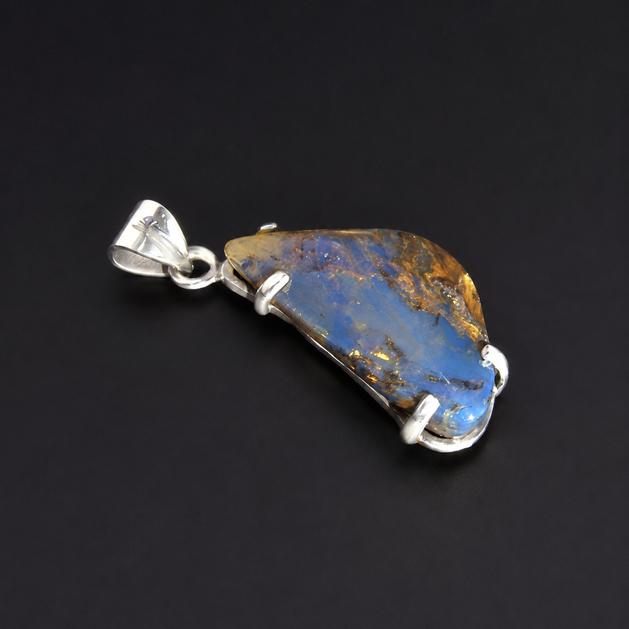 Artisan Made Translucent Deep Blue Dominican Amber 925 Sterling Silver Pendant 44mm – photo 2