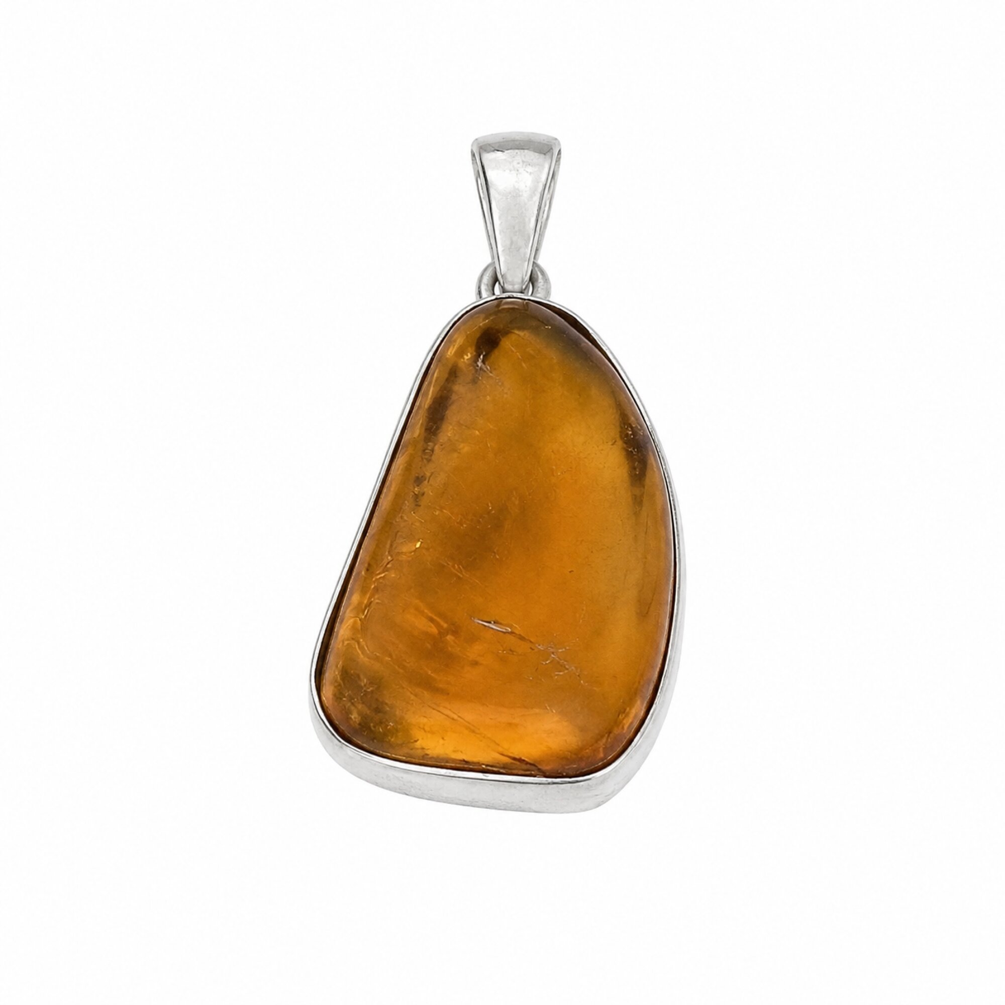 Handmade Clear Yellow Orange Dominican Amber 925 Sterling Silver Pendant 32mm – photo 3