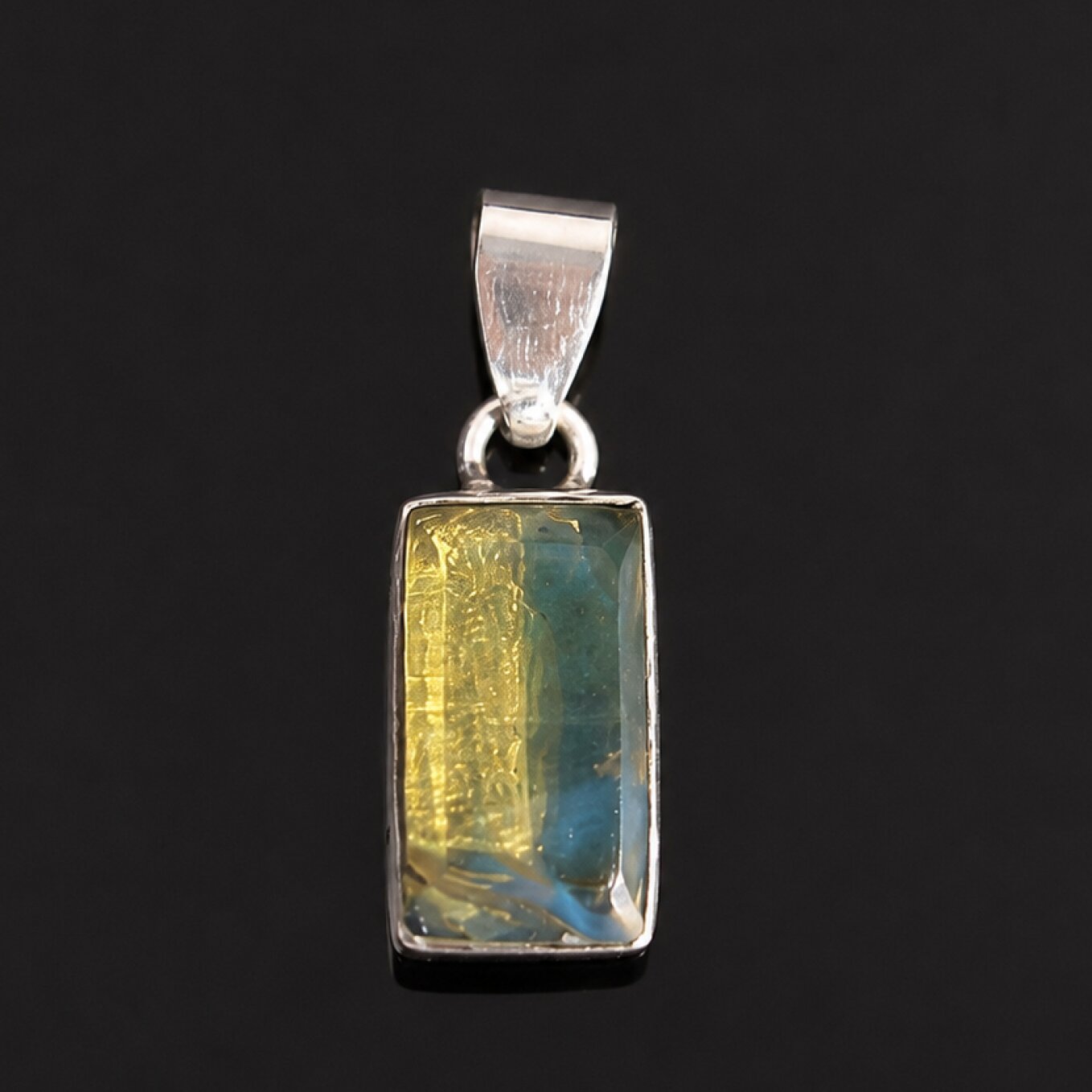 Handmade Clear Light Blue Dominican Amber 925 Sterling Silver Pendant
