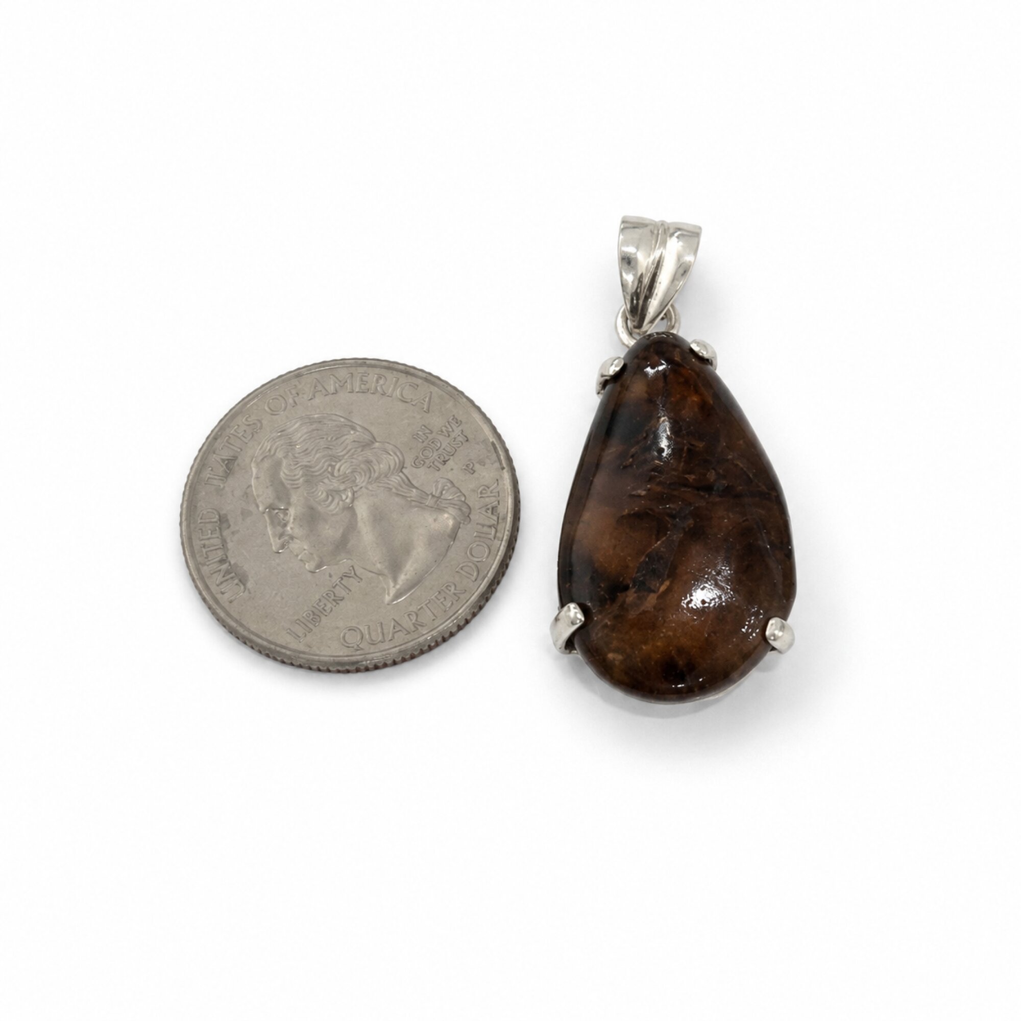 Organic Beauty Translucent Brown Blue Dominican Amber 925 Sterling Silver Pendant – photo 3