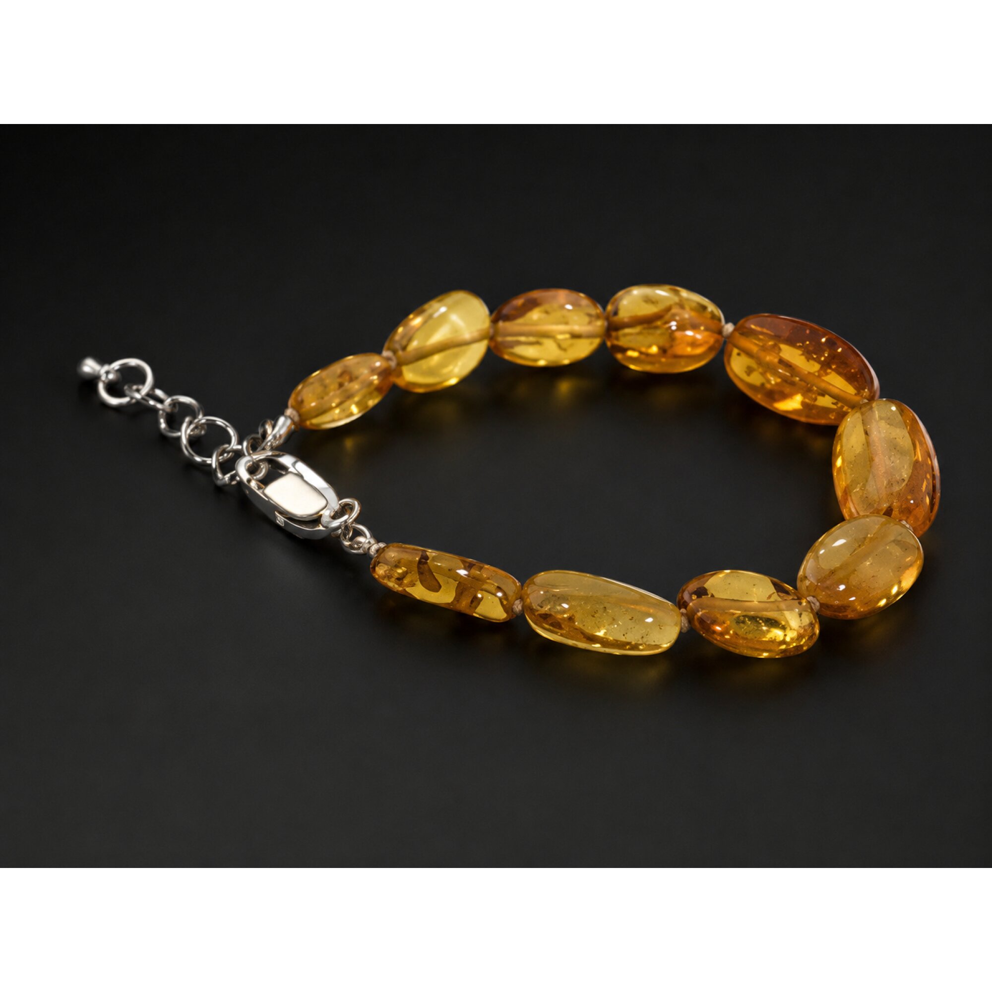 Expertly Crafted Clear Green Orange Dominican Amber 925 Sterling Silver Bracelet 7.1 Inch – photo 3