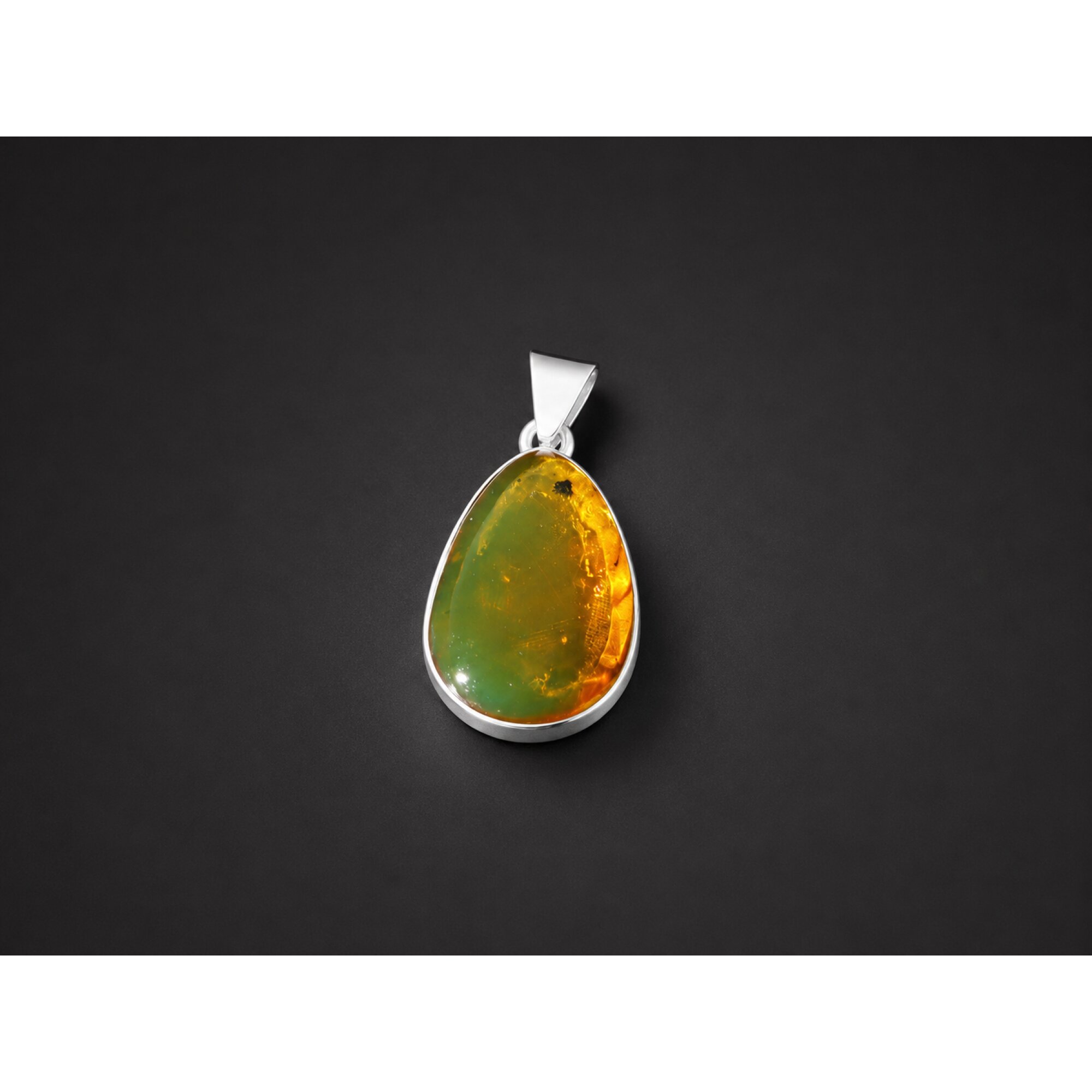 Handmade Translucent Orange Green 925 Sterling Silver Pendant 35mm – photo 2