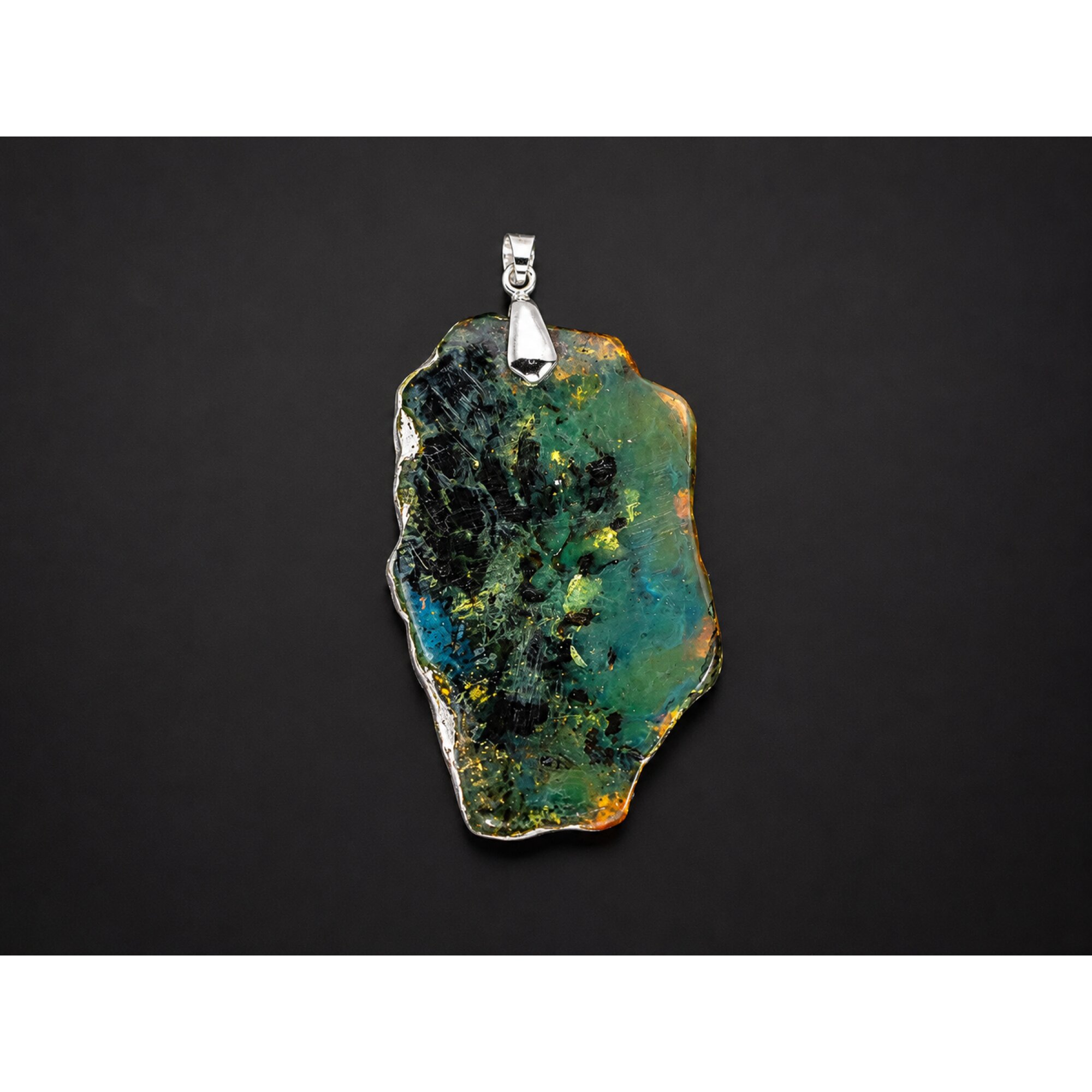 Earth-Crafted Translucent Green Blue Dominican Amber 925 Sterling Silver Pendant 77mm – photo 4
