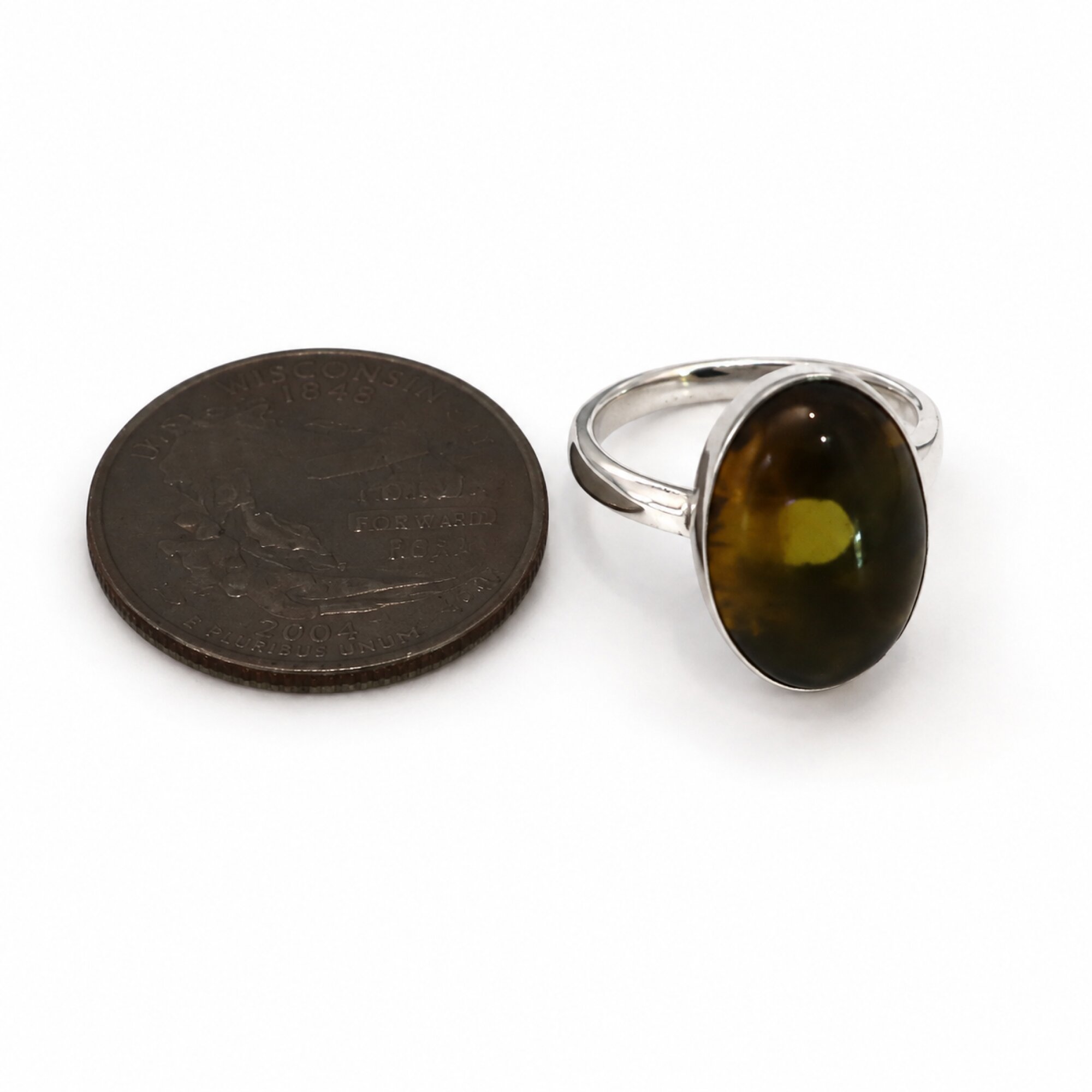 Organic Beauty Clear Green Blue Dominican Amber 925 Sterling Silver Ring – photo 2