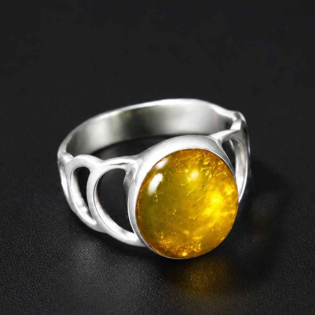 Handmade Clear Yellow Dominican Amber 925 Sterling Silver Ring #9.75 – photo 3