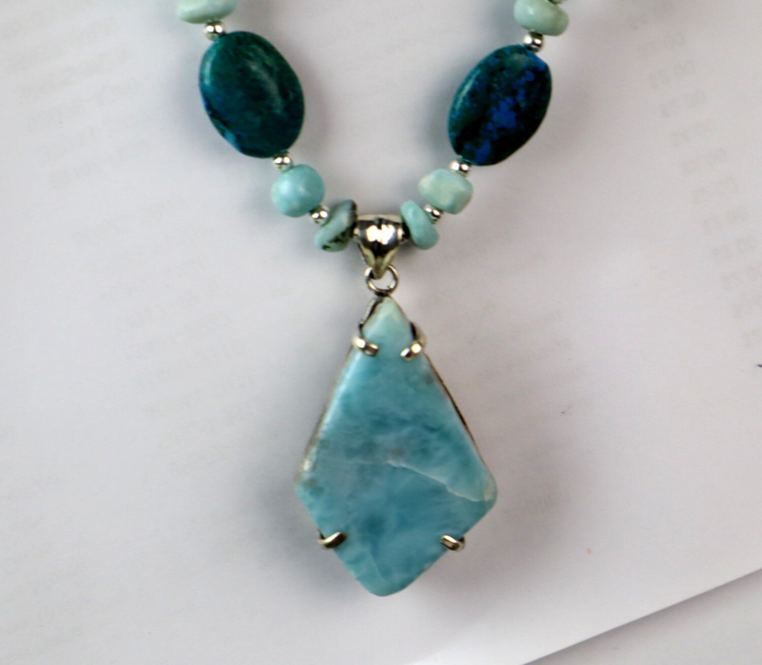 Impressive Natural Blue Larimar Turquoise .925 Sterling Silver Necklace 18inch – photo 7