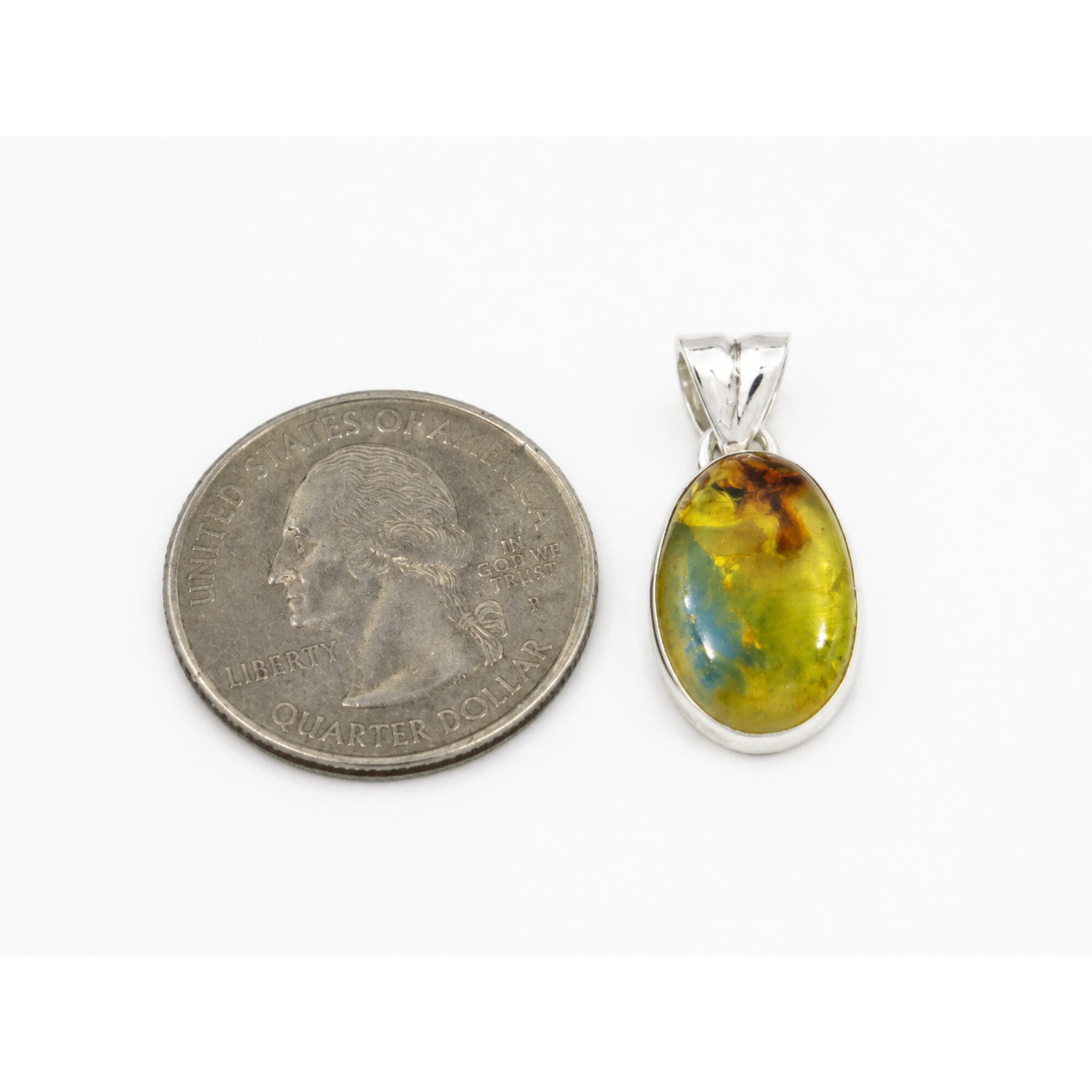 Clear sky blue Natural Dominican Amber oval 925 Sterling Silver Pendant 26 mm – photo 4