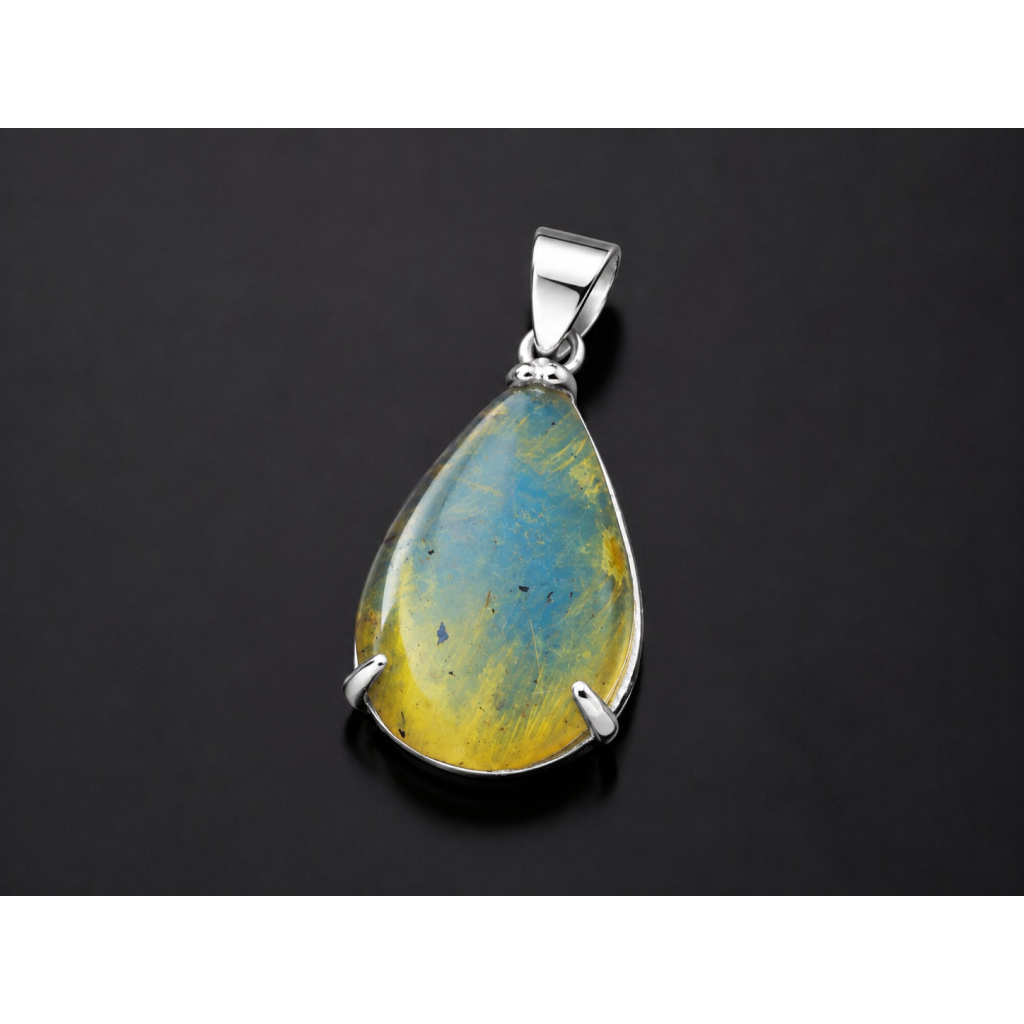 Clear yellow blue Natural Dominican Amber teardrop 925 Sterling Pendant 28 mm – photo 5