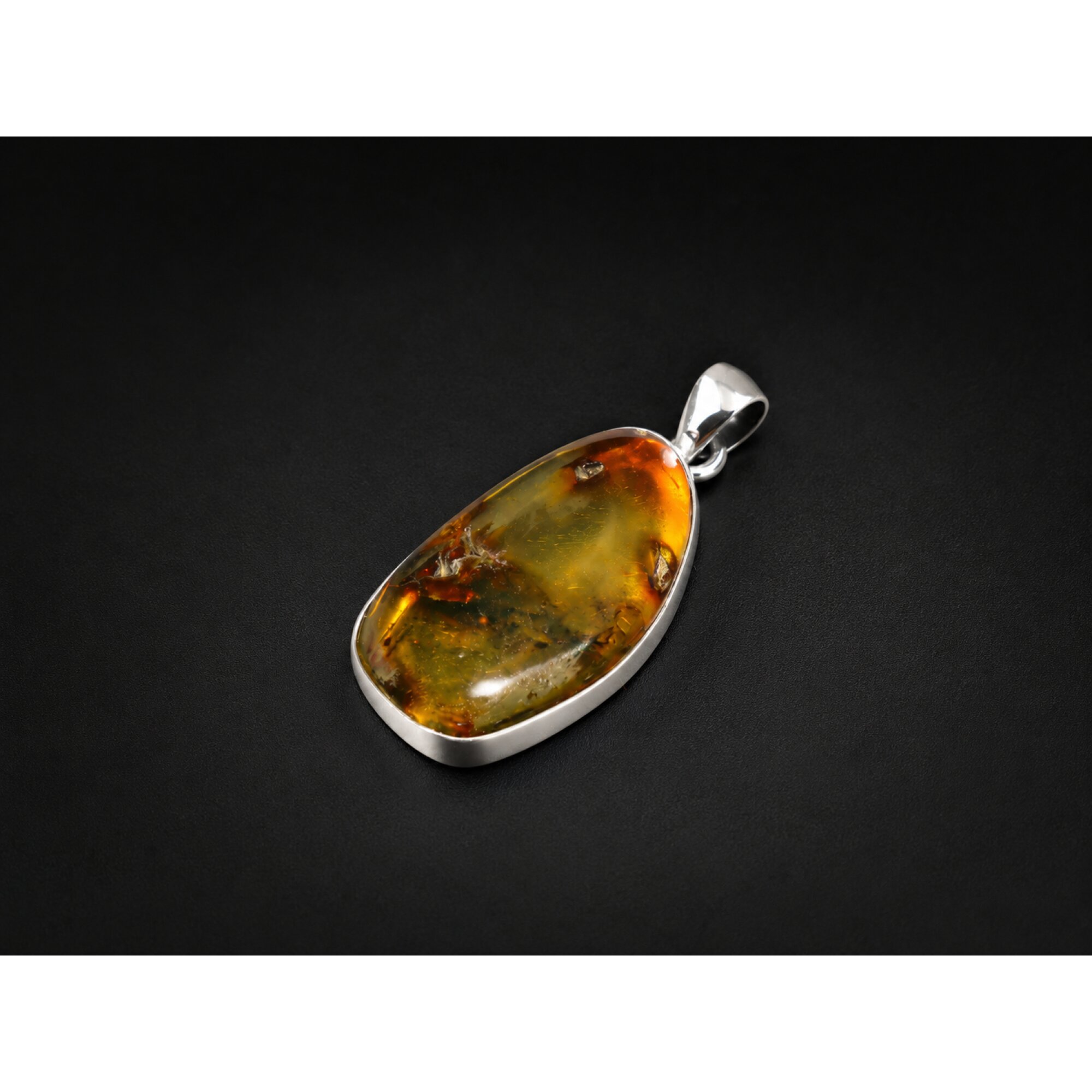 Clear yellow brown Natural Dominican Amber freeform 925 Sterling Pendant 33 mm – photo 3