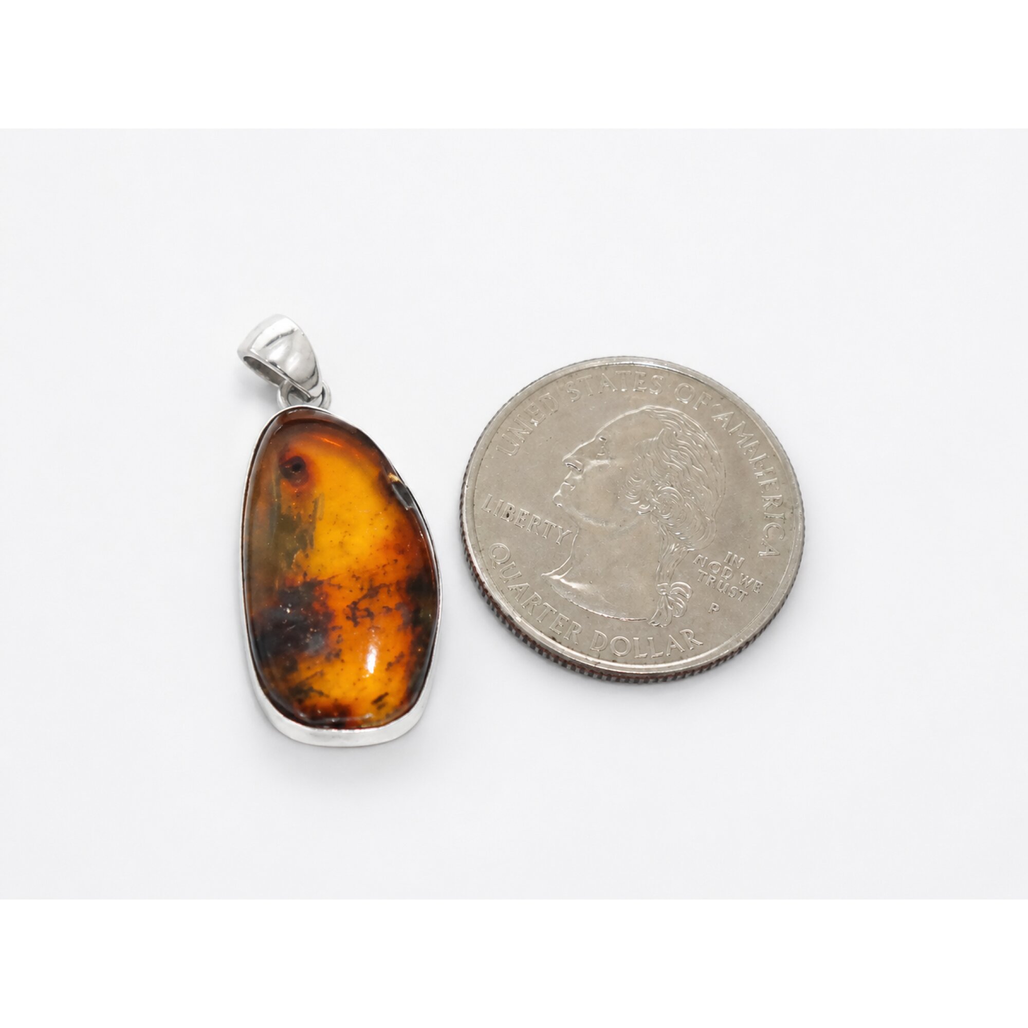 Clear yellow brown Natural Dominican Amber freeform 925 Sterling Pendant 33 mm – photo 4