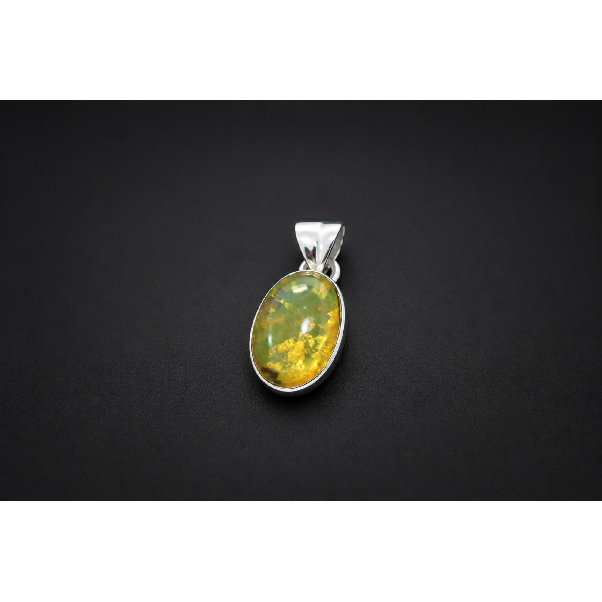 Clear yellow green Natural Dominican Amber oval 925 Sterling Pendant 23 mm – photo 2