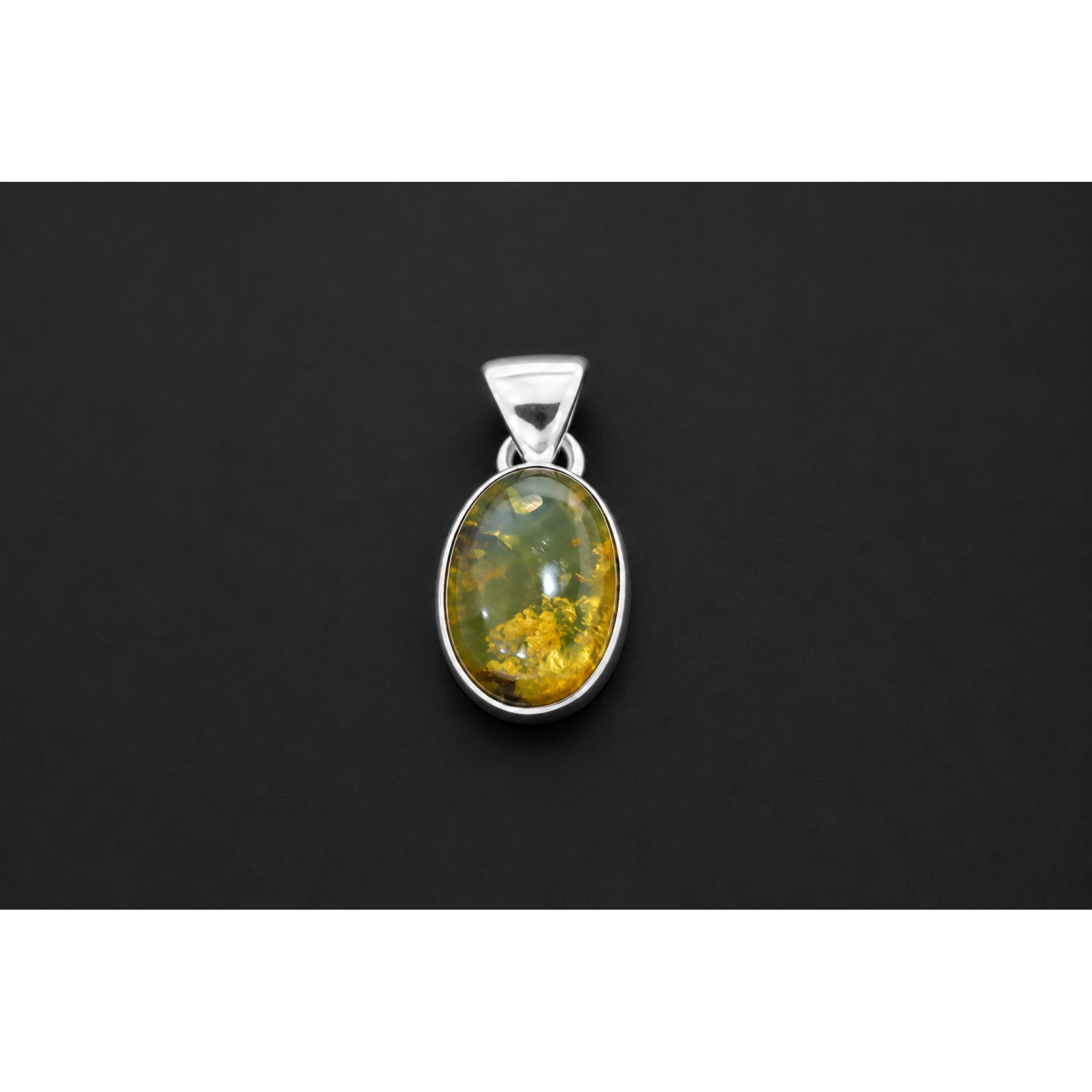 Clear yellow green Natural Dominican Amber oval 925 Sterling Pendant 23 mm – photo 4