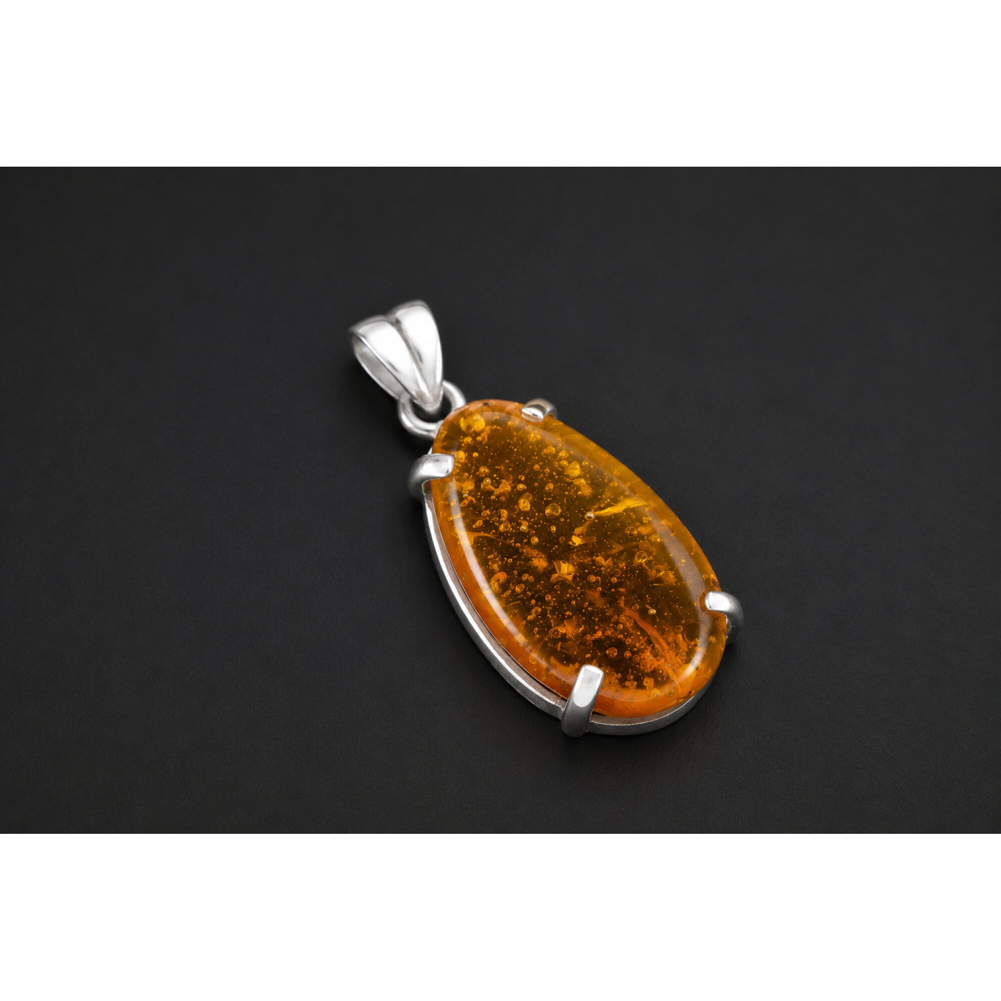 Clear yellow Natural Dominican Amber oval 925 Sterling Silver Pendant 42 mm – photo 4