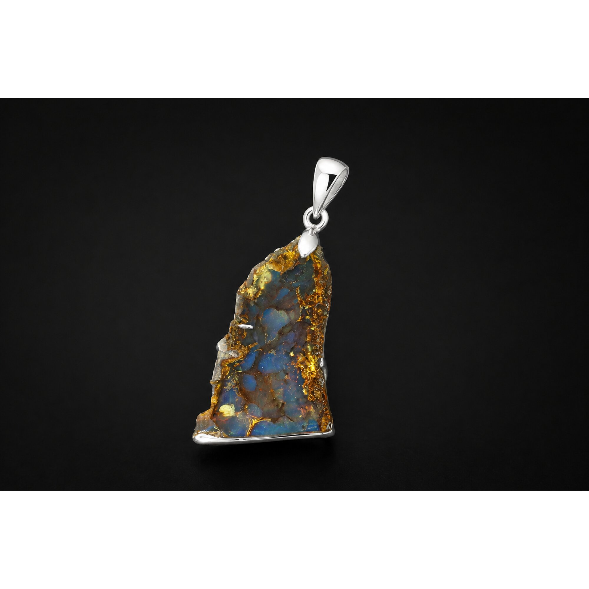 Clear deep blue Natural Dominican Amber slice 925 Sterling Silver Pendant 43 mm – photo 3
